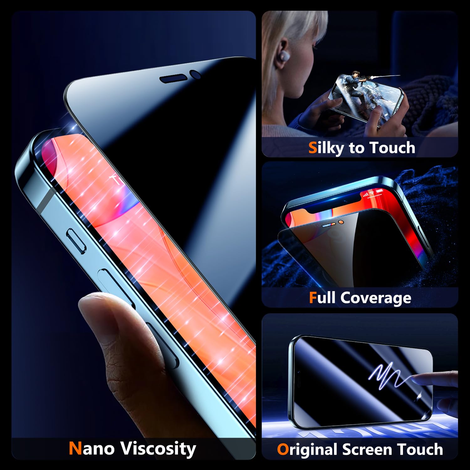 UniqueMe for iPhone 12 Pro Max Privacy Screen Protector - [Military Grade Shatterproof & 9H+ Hardness] Screen Protector 12 Pro Max Tempered Glass Full Coverage Protection, Easy to install, 2 Packs