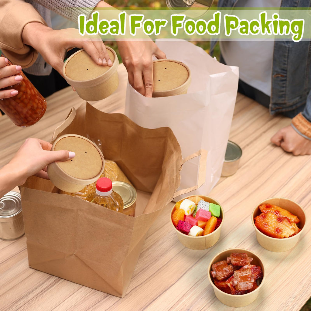 Fulmoon 100 Pack Paper Soup Containers with Lids Disposable Paper Food Containers with Vented Lid Kraft Ice Cream Cake Dessert Cups Soup Bowl for Party Hot Food Fruit Microwave(4 oz,Brown)