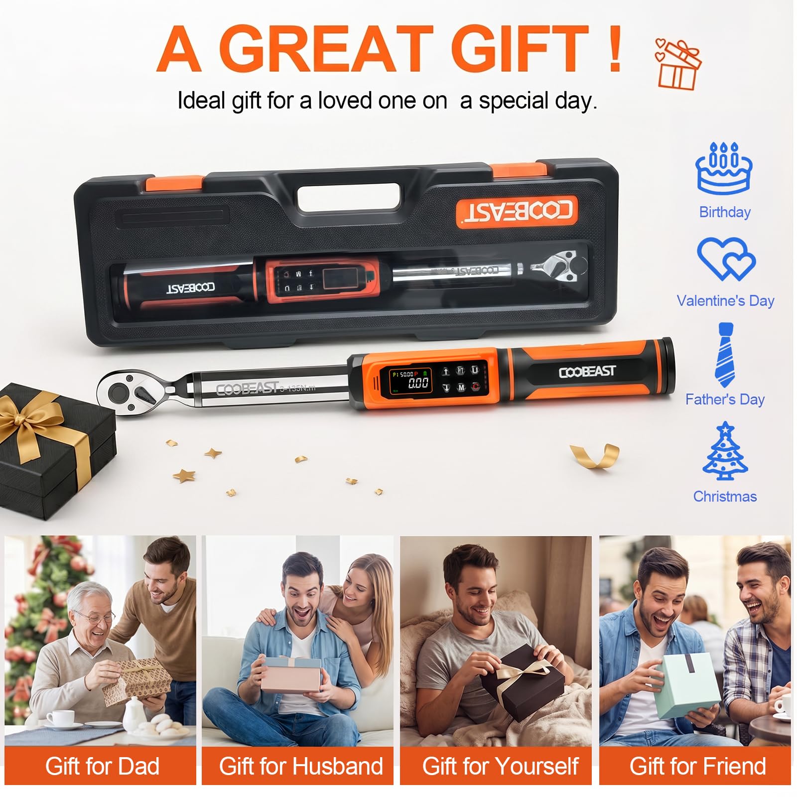 Digital Torque Wrench, 1/2 Drive Electronic Torque Screwdriver with Preset Value(3.76-250.8 Ft.lbs./5.1-340Nm), Buzzer and LED Flash Five Units of Measure Torque Wrench for Motorcycle, Auto Repair