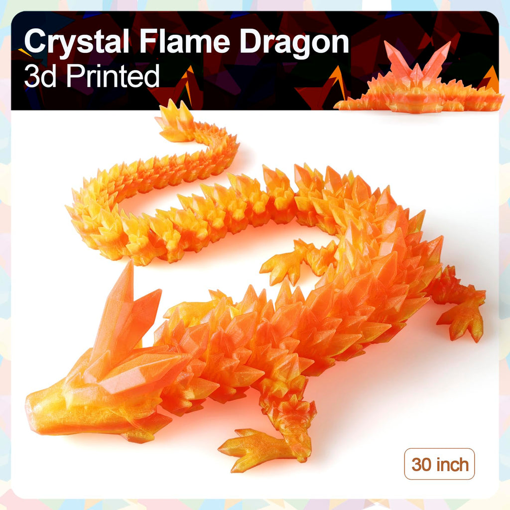 24" Large 3D Printed Dragon - Huge Articulated Crystal Dragon Fidget Toy, Giant Flexible 3D Dragon Figure, Birthday Gift for Boys Girls Kids & Collectors, Home Office Executive Desk Decor