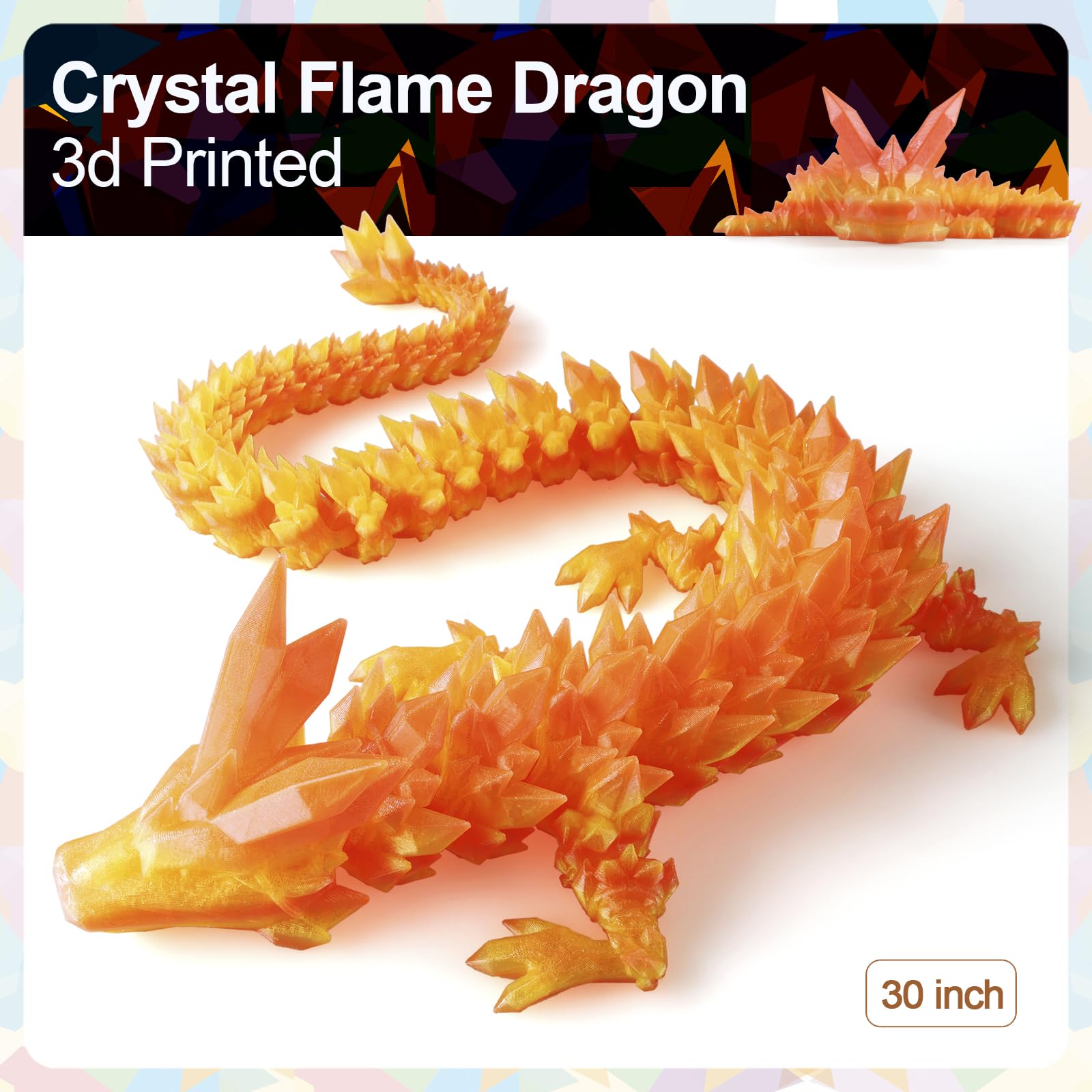 24" Large 3D Printed Dragon - Huge Articulated Crystal Dragon Fidget Toy, Giant Flexible 3D Dragon Figure, Birthday Gift for Boys Girls Kids & Collectors, Home Office Executive Desk Decor