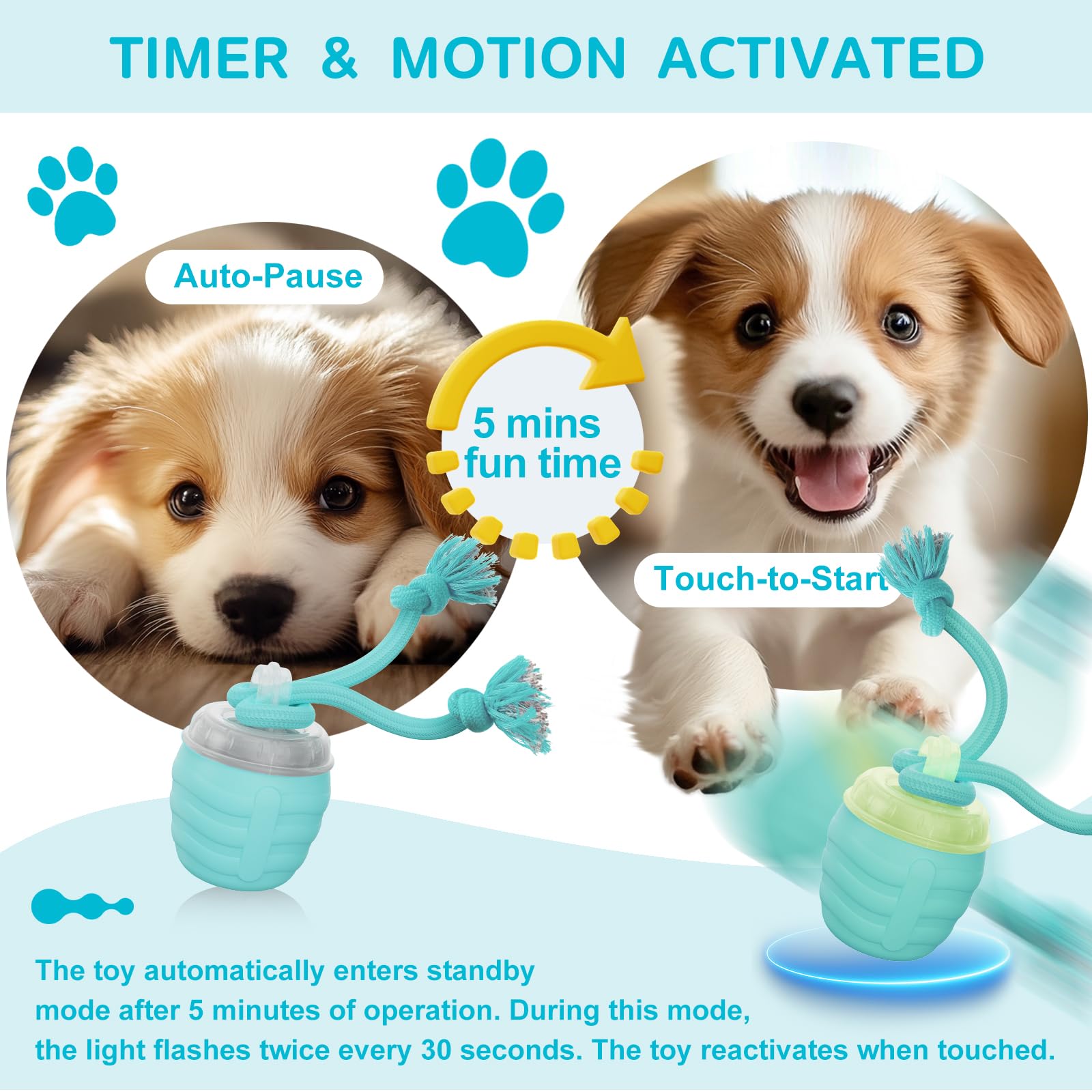 Interactive Dog Toy, [Newly Upgraded] Motion Activated Rolling Squeaky Ball for Medium/Large Dogs, Automatic Moving Dogs Ball for Boredom, USB Rechargeable(Cyan)