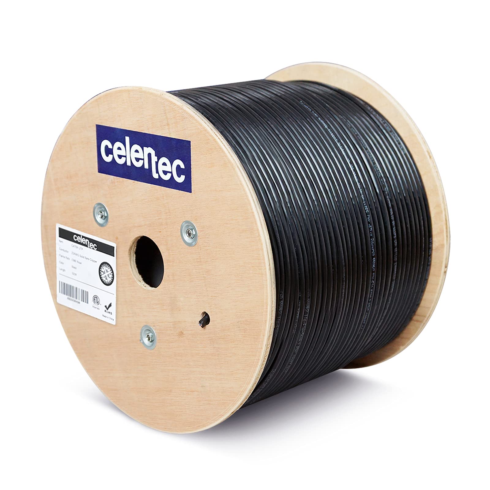 celertec CAT6A Ethernet Cable, 500ft, 23AWG Solid Bare Copper, UTP Unshielded Twisted Pair, CMR Riser Rated &ETL Listed, 650Mhz/10Gigabit Network Speed, Category6 Augmented, Bulk Ethernet Cable- Black