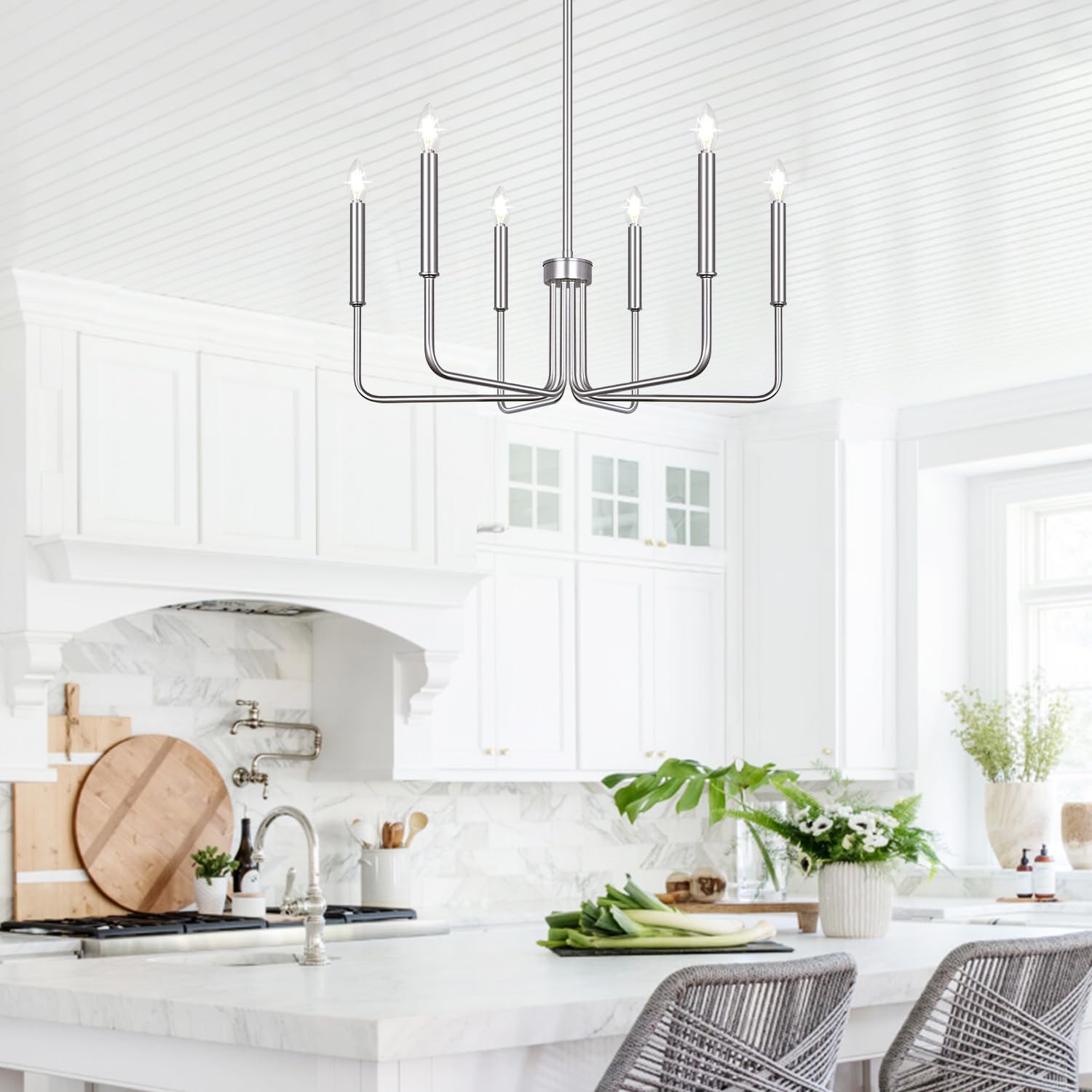Rustic Black Chandelier, 6-Light Antique Farmhouse Chandelier for Dining Room Lighting Fixtures, Vintage Candle Pendant Light Fixtures Chandeliers for Dining Room Bedroom, Foyer and Living Room