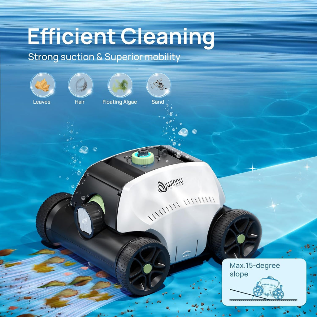 (2026 Upgraded) Robotic Pool Vacuum for Above Ground Pool - 6600mAh for 130mins Runtime & 50W Powerful Suction, Self-Parking Pool Cleaner with 180μm Filter Tray Up to 1300 Sq. Ft (White&Green)