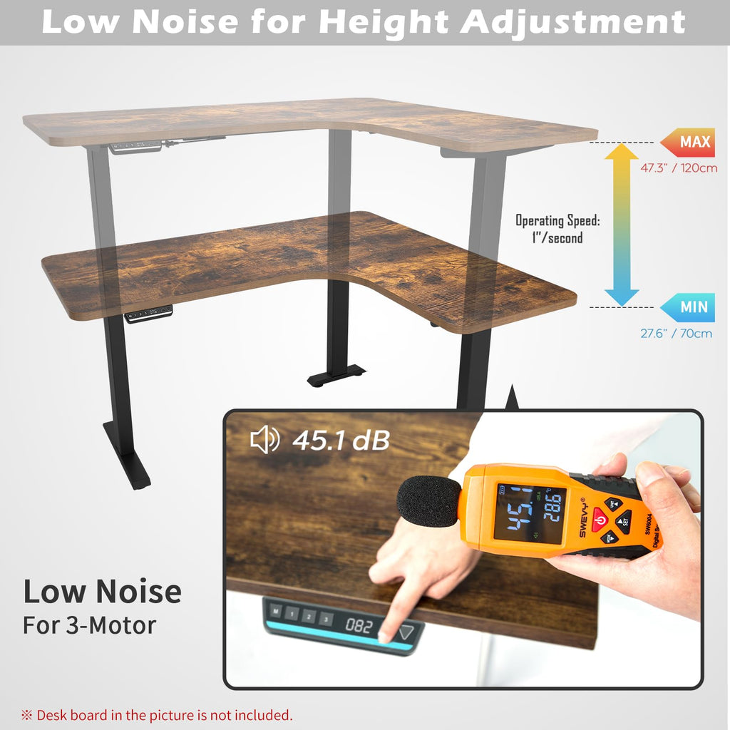 TOPSKY Dual Motor Height Adjustable L-Shaped Desk Frame, 270 lbs Capacity, Supports Multiple Monitors, Black 3-Leg Standing/Sitting Base for Home & Office, DF03.02 (Frame Only)