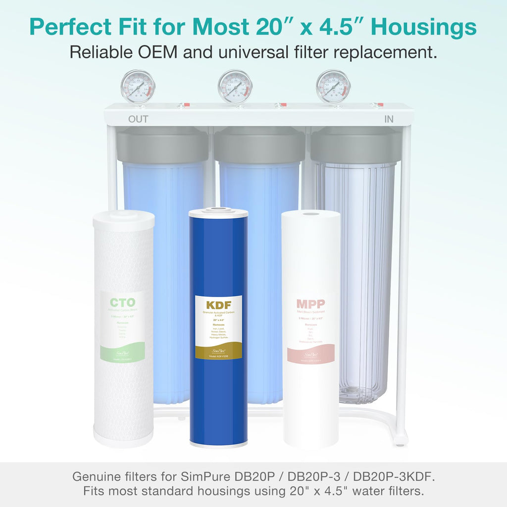 SimPure Whole House Water Filter Cartridges 5 Micron 10" x 4.5" CTO Activated Carbon Block, For DB10P, DB10C-2, GE GXWH40L, GXWH35F, BB10, FXHTC, FC15B, 2 Pack
