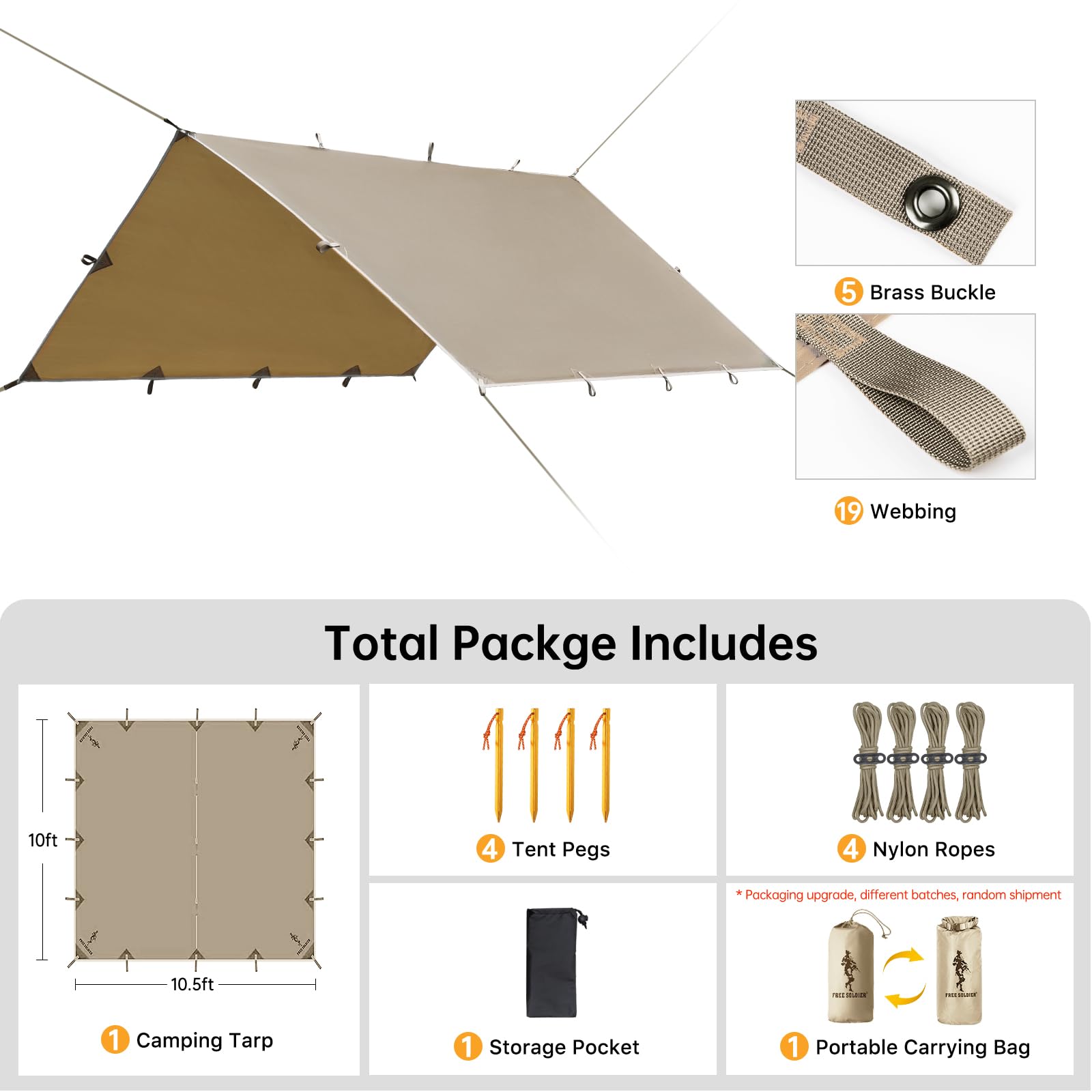 Free Soldier Waterproof Portable Tarp Multifunctional Outdoor Camping Traveling Awning Backpacking Tarp shelter Rain Tarp