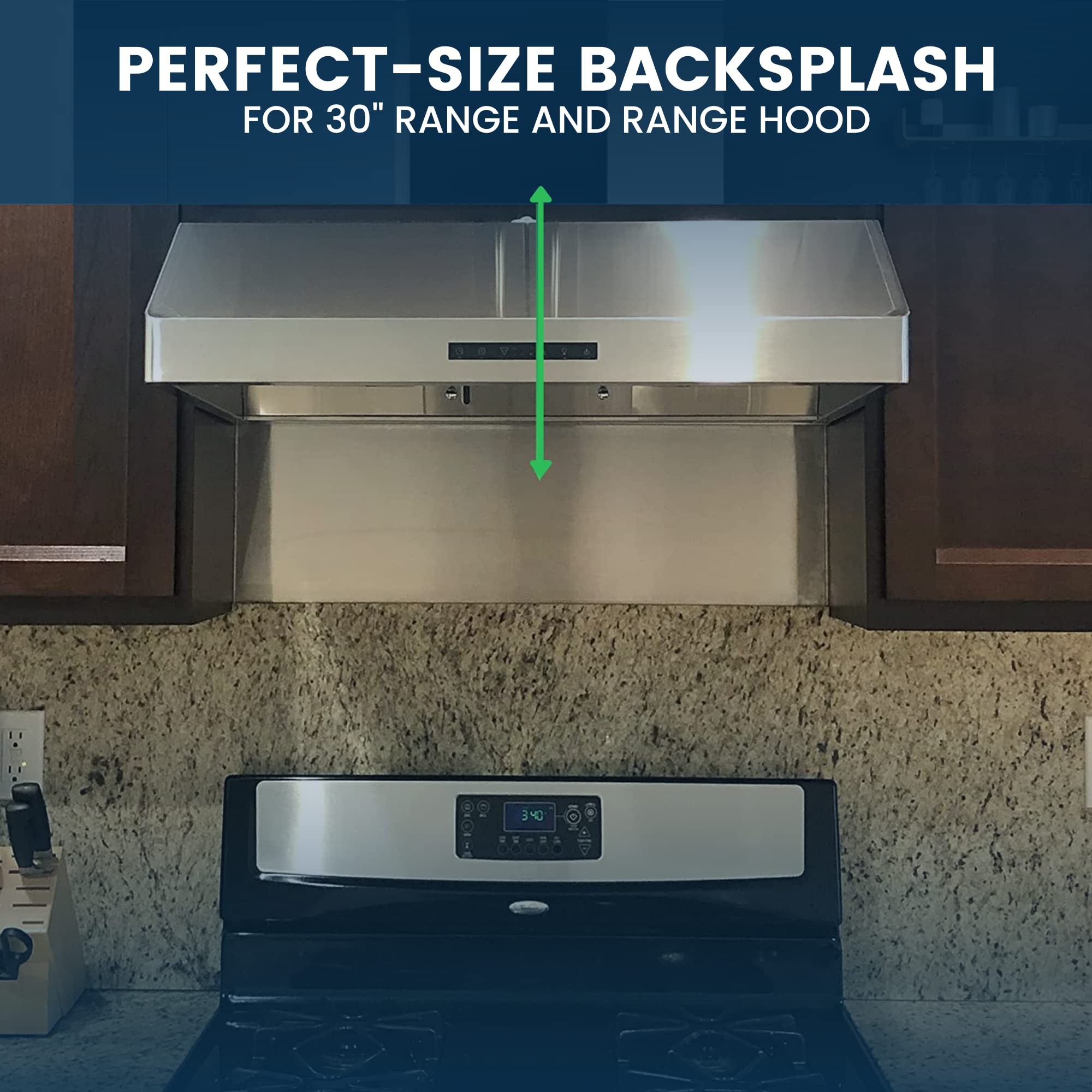 CALPALMY 30"x18" Metal Backsplash Panel for Stove – Reversible Metal Stove Backsplash Sheet with Pre-Drilled Holes, Easy-to-Clean Splatter Guard for Kitchen Walls, Includes Mounting Screws