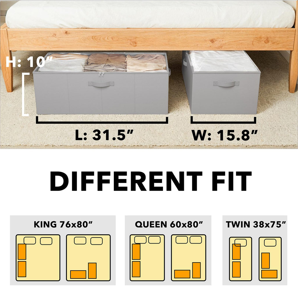 SpaceAid Paquete de 2 Contenedores de Almacenamiento Debajo de la Cama de 10" de Alto, Organizadores Grandes de Almacenamiento Debajo de la Cama con Tapas para Dormitorio, Residencia Estudiantil, Ropa