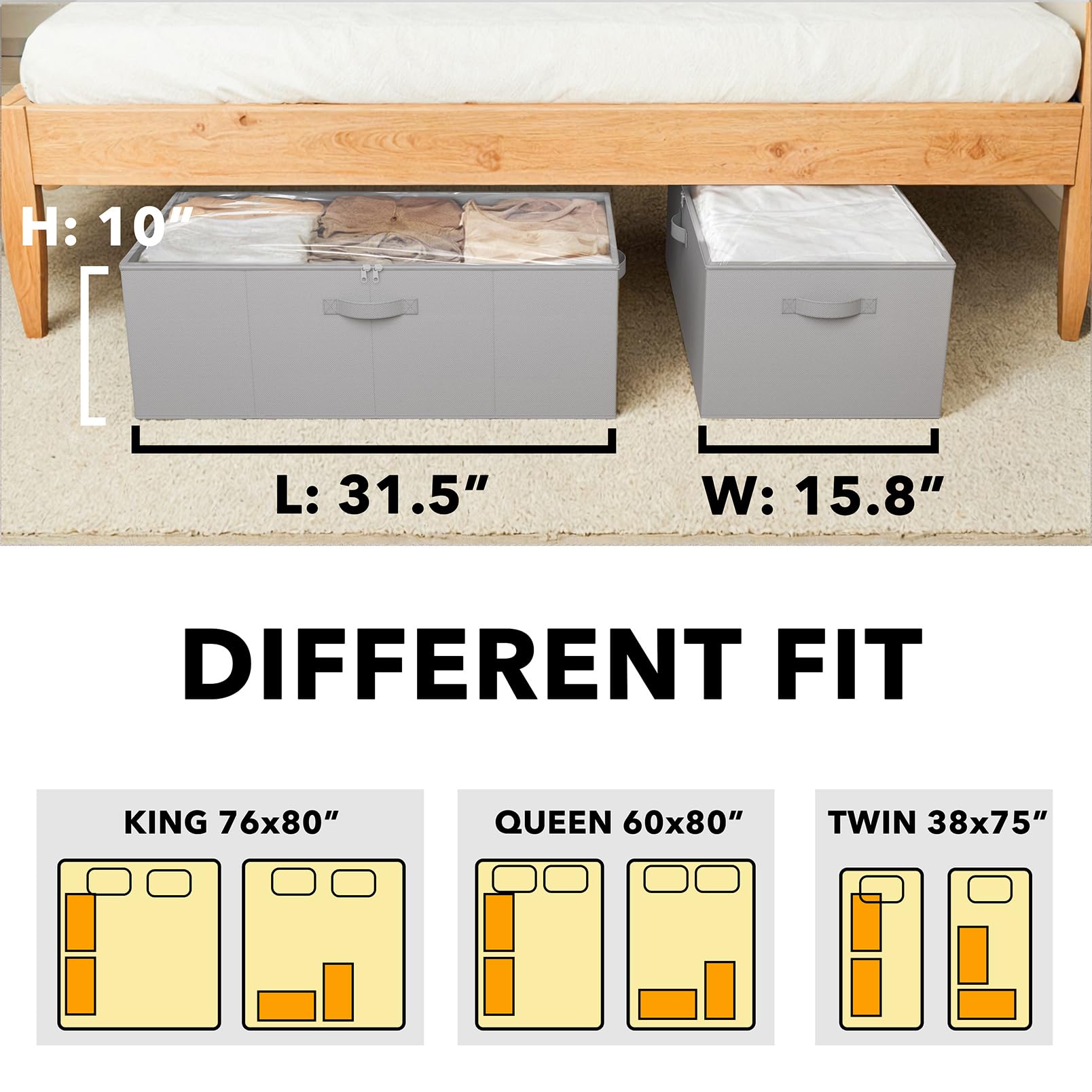 SpaceAid Paquete de 2 Contenedores de Almacenamiento Debajo de la Cama de 10" de Alto, Organizadores Grandes de Almacenamiento Debajo de la Cama con Tapas para Dormitorio, Residencia Estudiantil, Ropa