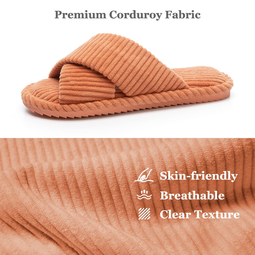 GOEWY Slippers for Women Memory Foam House Bedroom Corduroy Crossbands Open Toe Slides Sandals Shoes Comfy Trendy Gift for womens Anti-Skid sole