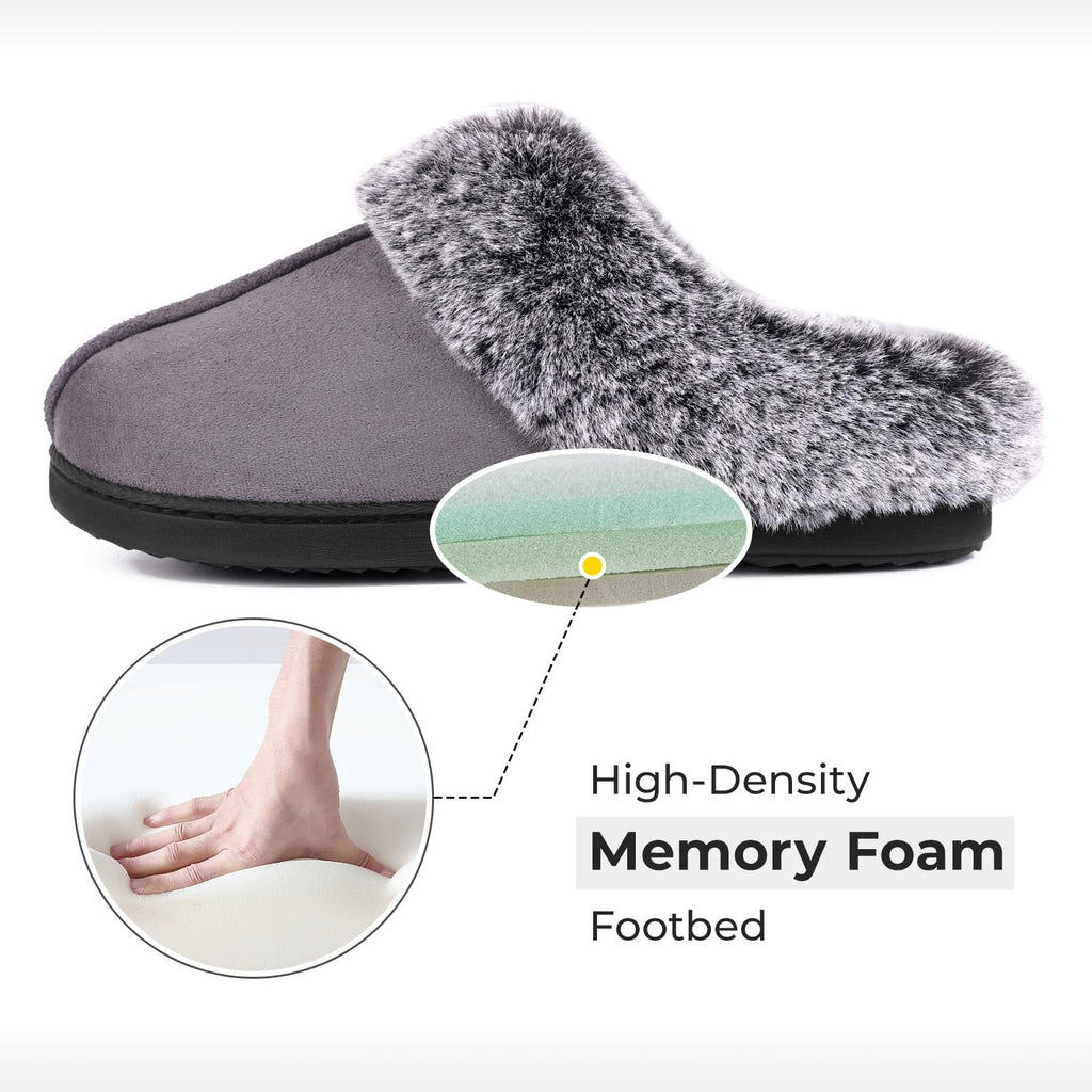 HomeTop Women's Classic Microsuede Memory Foam Slippers Durable Rubber Sole with Warm Faux Fur Collar