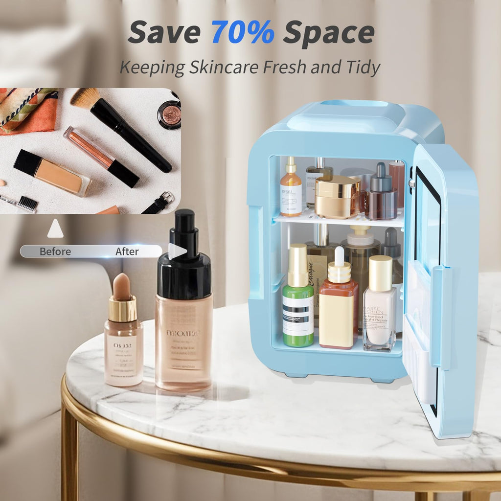 YASHE Mini Fridge, 4 Liter/6 Can Mini Makeup Fridge, 110V AC/ 12V DC Portable Thermoelectric Cooler&Warmer for Skincare, Drink, Cosmetic, Medicine, Small fridge for Bedroom, Office, Dorm, Car, Black