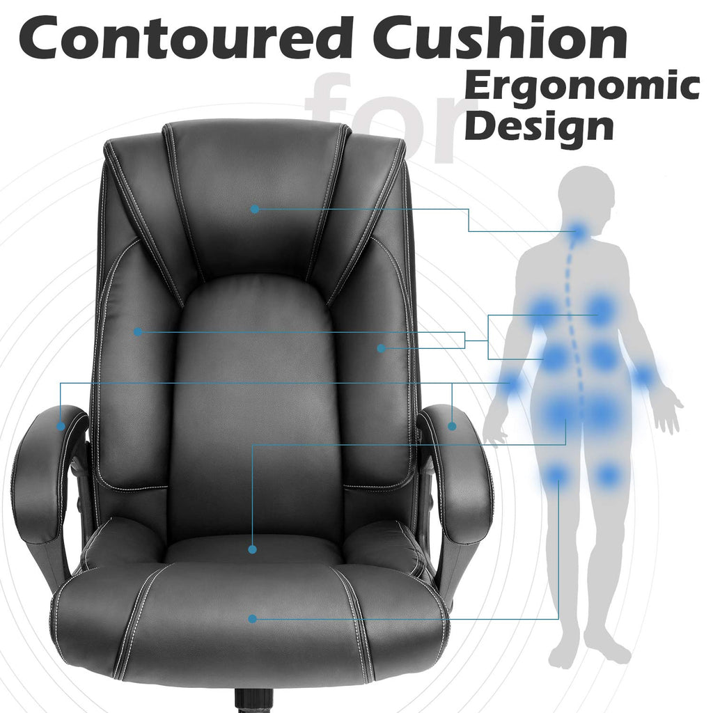 OUTFINE Office Chair Executive Office Chair Desk Chair Computer Chair with 5-Year hydrolysis-Resistant Leather Spring Cushion Ergonomic Support Tilting Function Upholstered in Bonded Leather Black