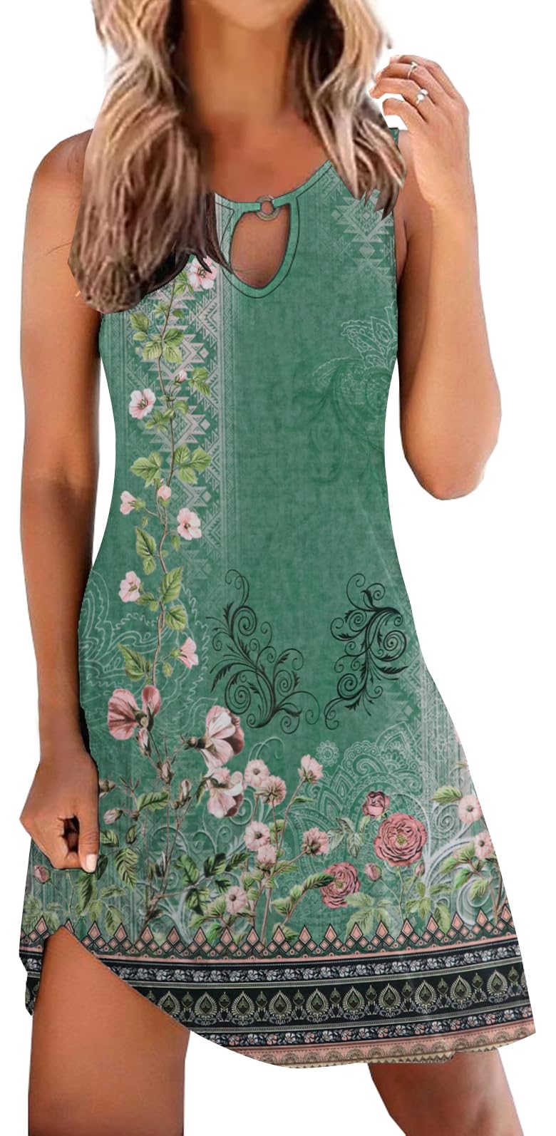 ETCYY NEW Summer Dresses for Women Trendy Boho Floral Print Sundresses Sleeveless Beach Cover Up Dress with Pockets
