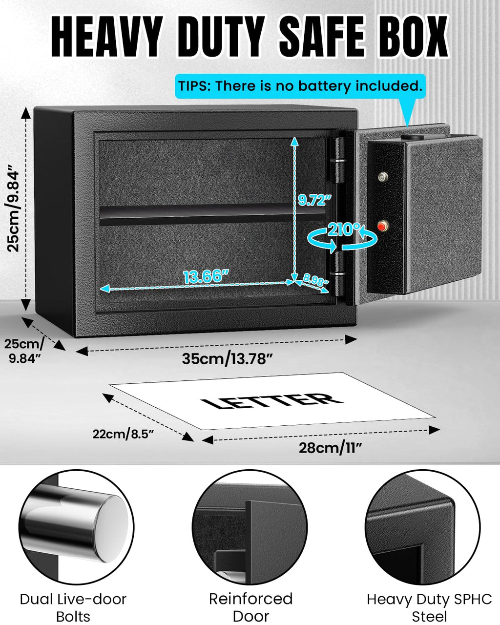 Home Safe Box, Safes with Fireproof Waterproof Bag, 9.84'' H Anti-Theft Digital Security Lock Box with Smart Alert System, Removable Shelf, Mute Function, Document Safes for Jewelry