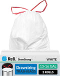 Reli. Drawstring Trash Garbage Bags, Tall Kitchen, 250 Count Bulk, White, 13 Gallon - 16 Gallon Capacity