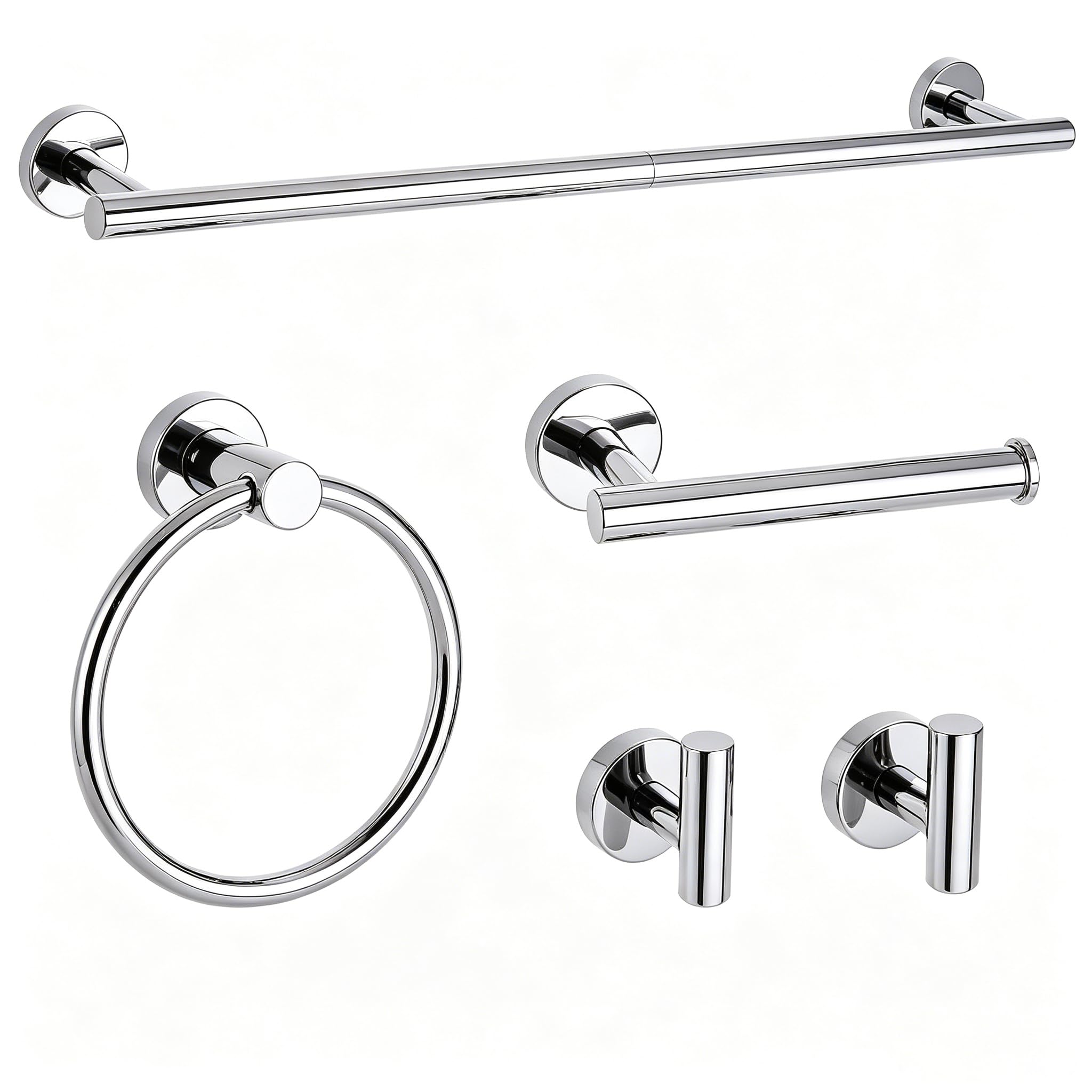 Brushed Gold Bathroom Hardware Accessories Set 5 Piece, Stainless Steel Bath Towel Bar Set 24 Inch,Toilet Paper Holder,Towel Ring Holder,Towel Rack Set,Gold Bathroom Accessories Kit
