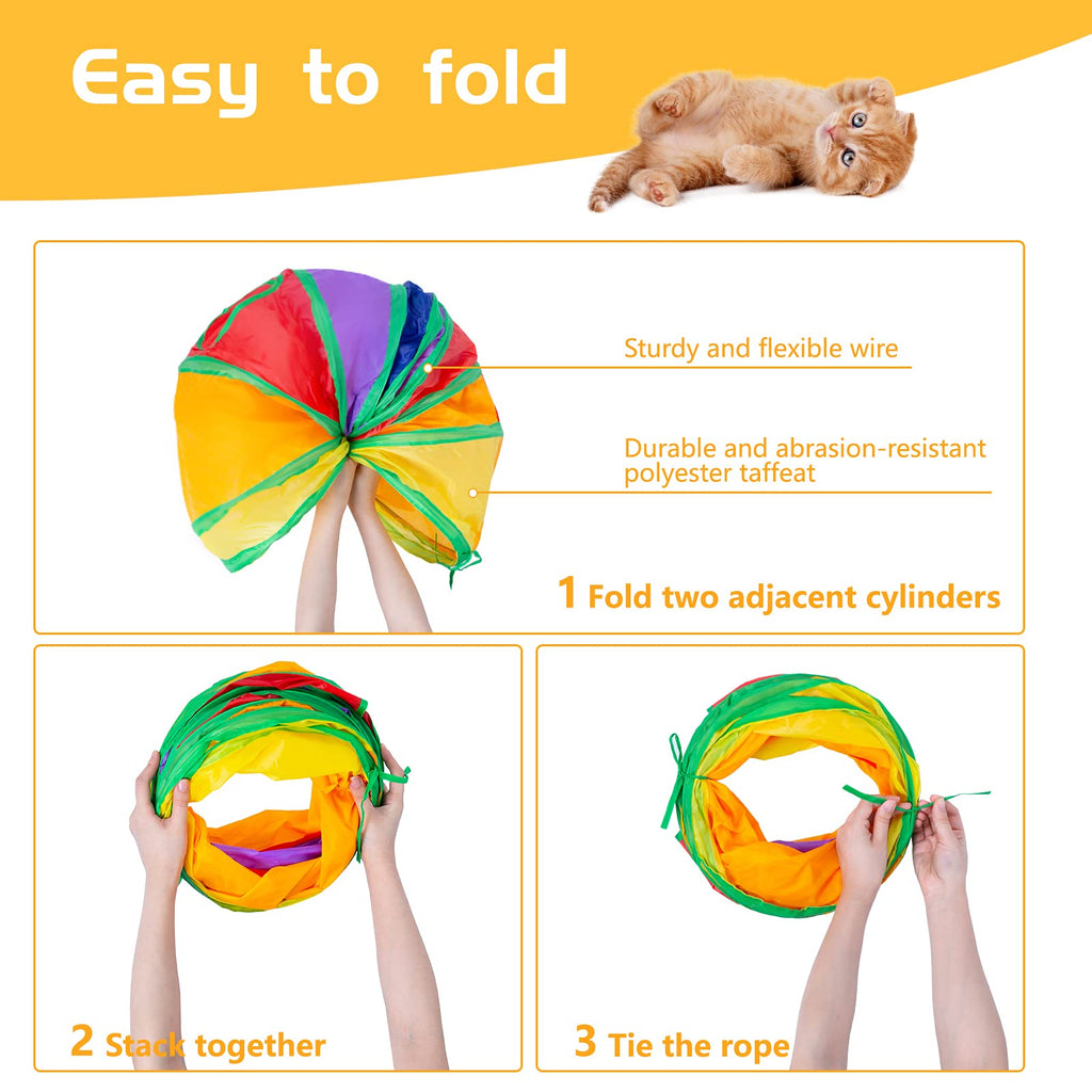 Sheldamy Cat Tunnel, 2-Way Collapsible Play Tunnel, Interactive Toy Maze for Small Animals, Suitable for Kittens, Puppies, Rabbits, Ferrets, Blue & Black