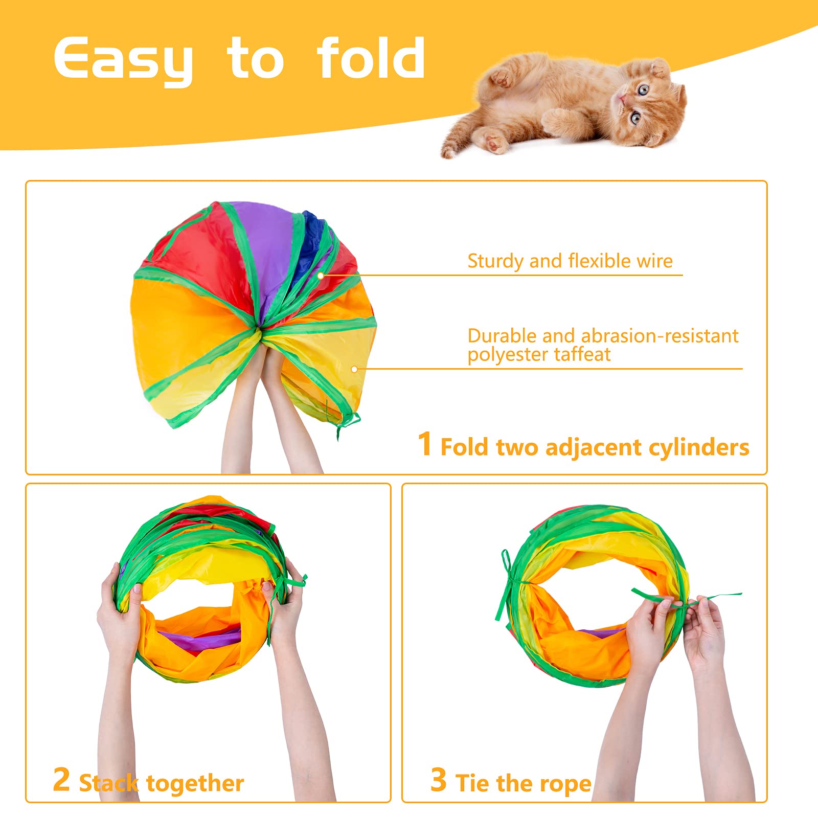 Sheldamy Cat Tunnel, 2-Way Collapsible Play Tunnel, Interactive Toy Maze for Small Animals, Suitable for Kittens, Puppies, Rabbits, Ferrets, Blue & Black