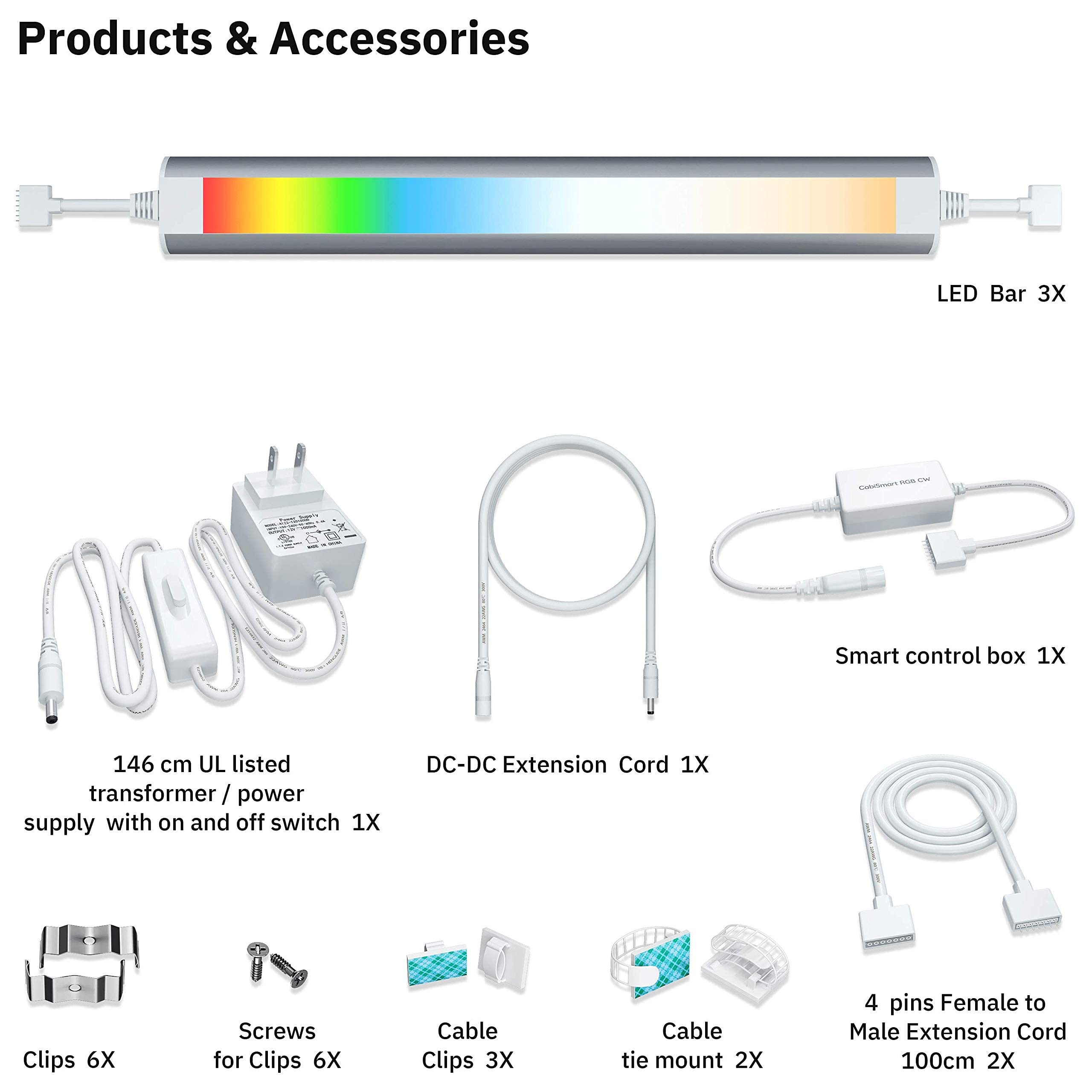 LED Light Bar,Plug-in, Dimmable, Adjustable White & RGB Color Changing, Alexa, Google Home Enabled Remote Counter Lights for Kitchen, Shelf, Cupboard, Desk, Monitor (1-Bar 12 Inch Kit)