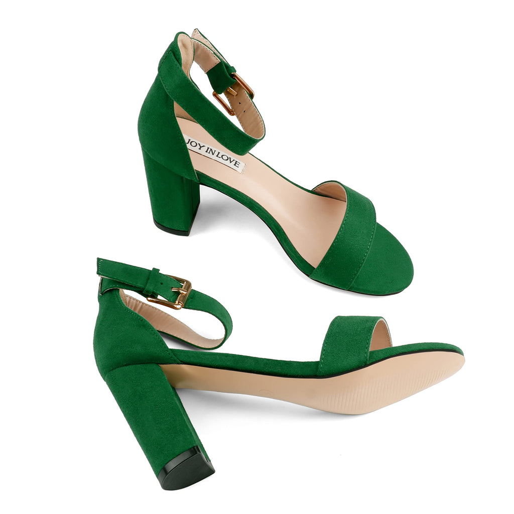 JOY IN LOVE Womens 3.5" Chunky Block High Heels Ankle Strap Heeled Sandals