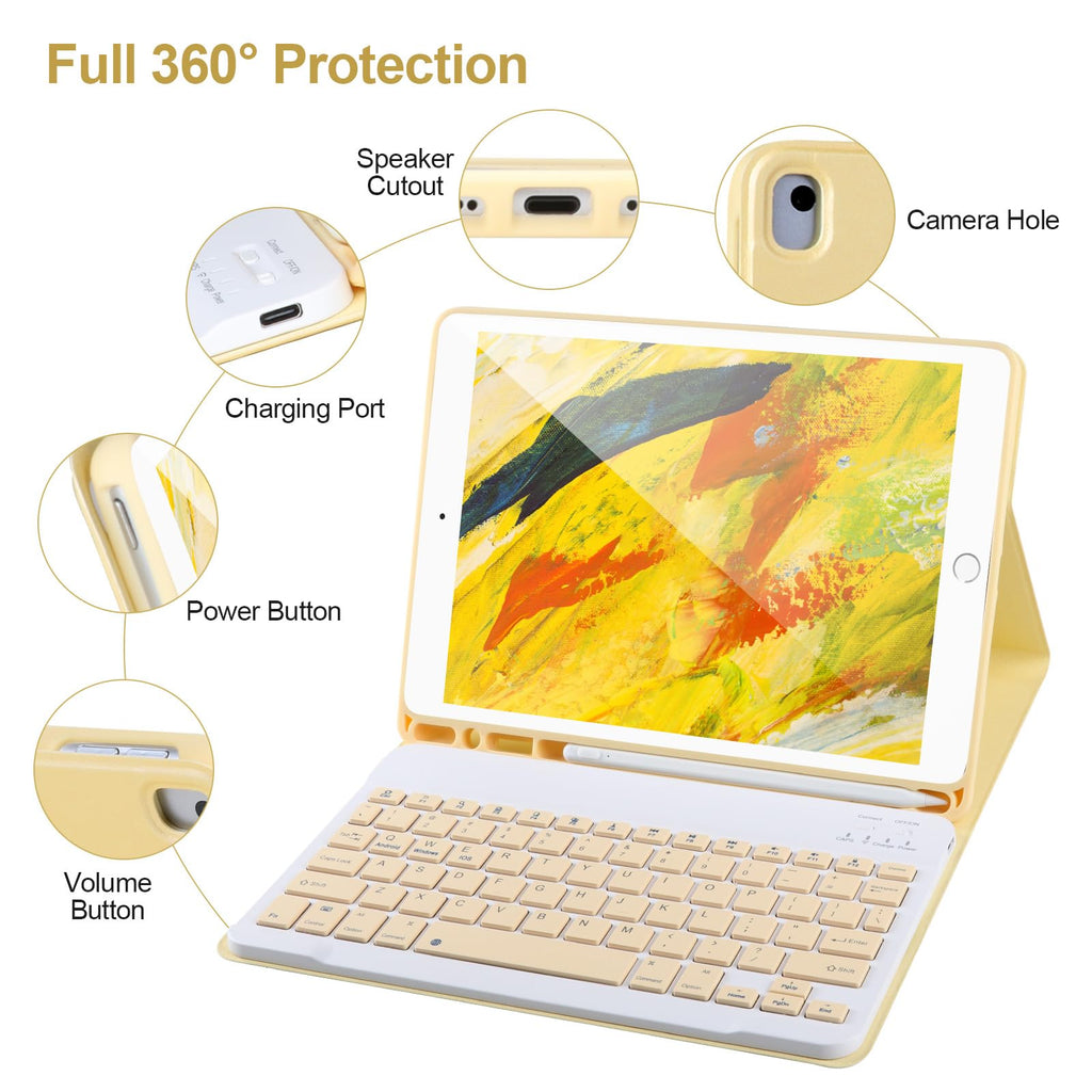AHYWTAN Keyboard Case for iPad 9/8/7th Gen 10.2, Bluetooth Keyboard with 7 Color Backlit, iPad 10.2 inch Case with Keyboard, Pencil Holder, Black-L