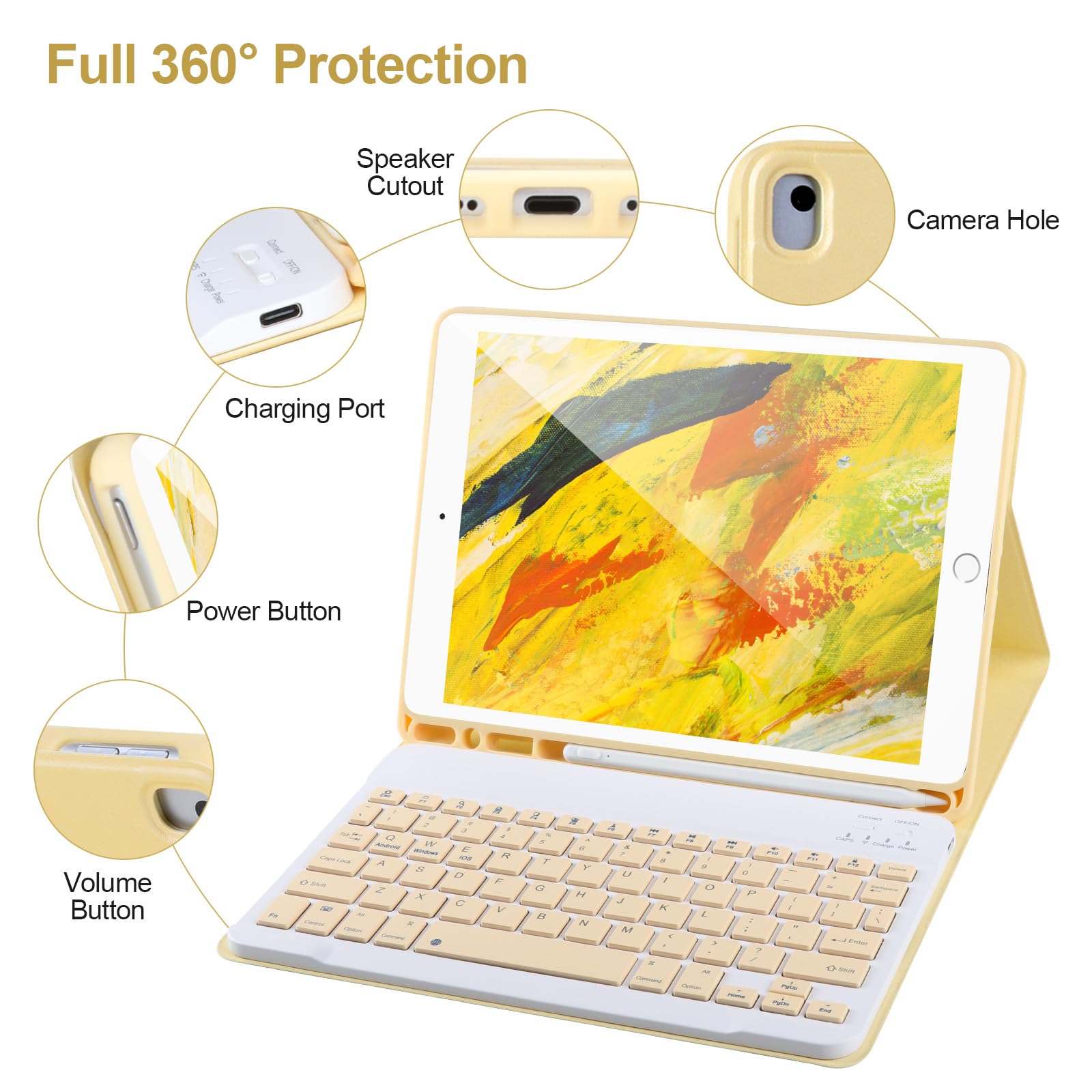 AHYWTAN Keyboard Case for iPad 9/8/7th Gen 10.2, Bluetooth Keyboard with 7 Color Backlit, iPad 10.2 inch Case with Keyboard, Pencil Holder, Black-L