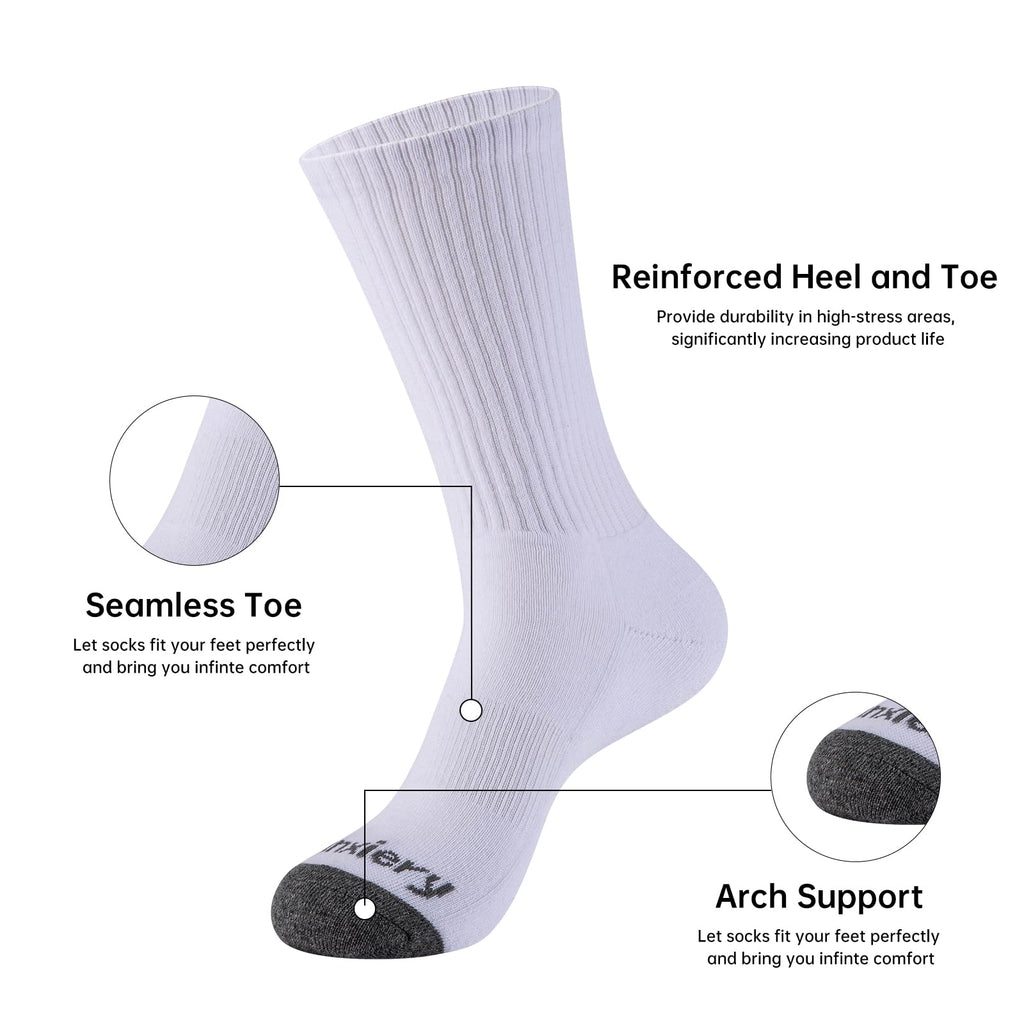 Monxiery Mens Cotton Moisture Wicking Cushioned Crew Socks, Athletic Performance Work socks