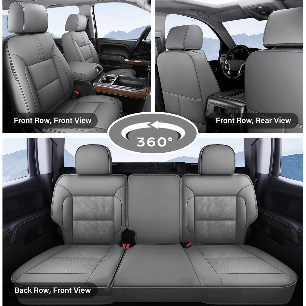 Coverado Chevy Silverado Seat Covers, Faux Leather Seat Covers Fit for Chevy Silverado GMC Sierra 2007-2025 1500, 2015-2025 2500HD 3500HD Crew Double Extended Cab (Front, Black)