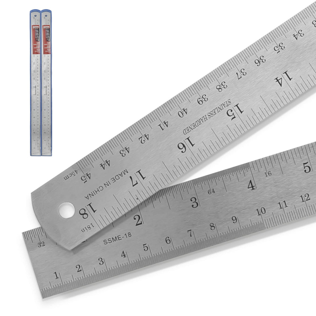 2 Pack Pacific Arc 12 Inch Stainless Steel Ruler with Inch/Metric Conversion Table
