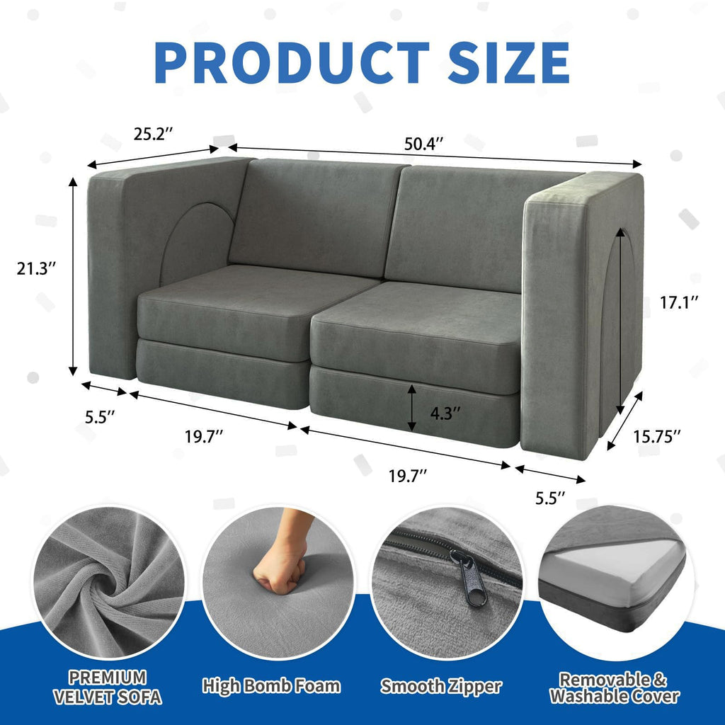 wanan Kids Couch 10PCS, Modular Kids Play Couch for Playroom Bedroom, 10 in 1 Multifunctional Kid Sofa for Playing, Creativing, Sleeping, Indoor Toddler Couches for Boys and Girls(Dark Grey)