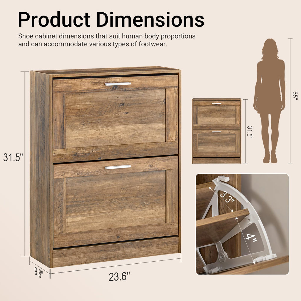 Haotian Shoe Cabinet Storage for Entryway, Narrow Shoe Cabinet with Two Flip Drawers to Save Space, Shoe Rack Cabinet for Front Door Entrance Hallway (Black)