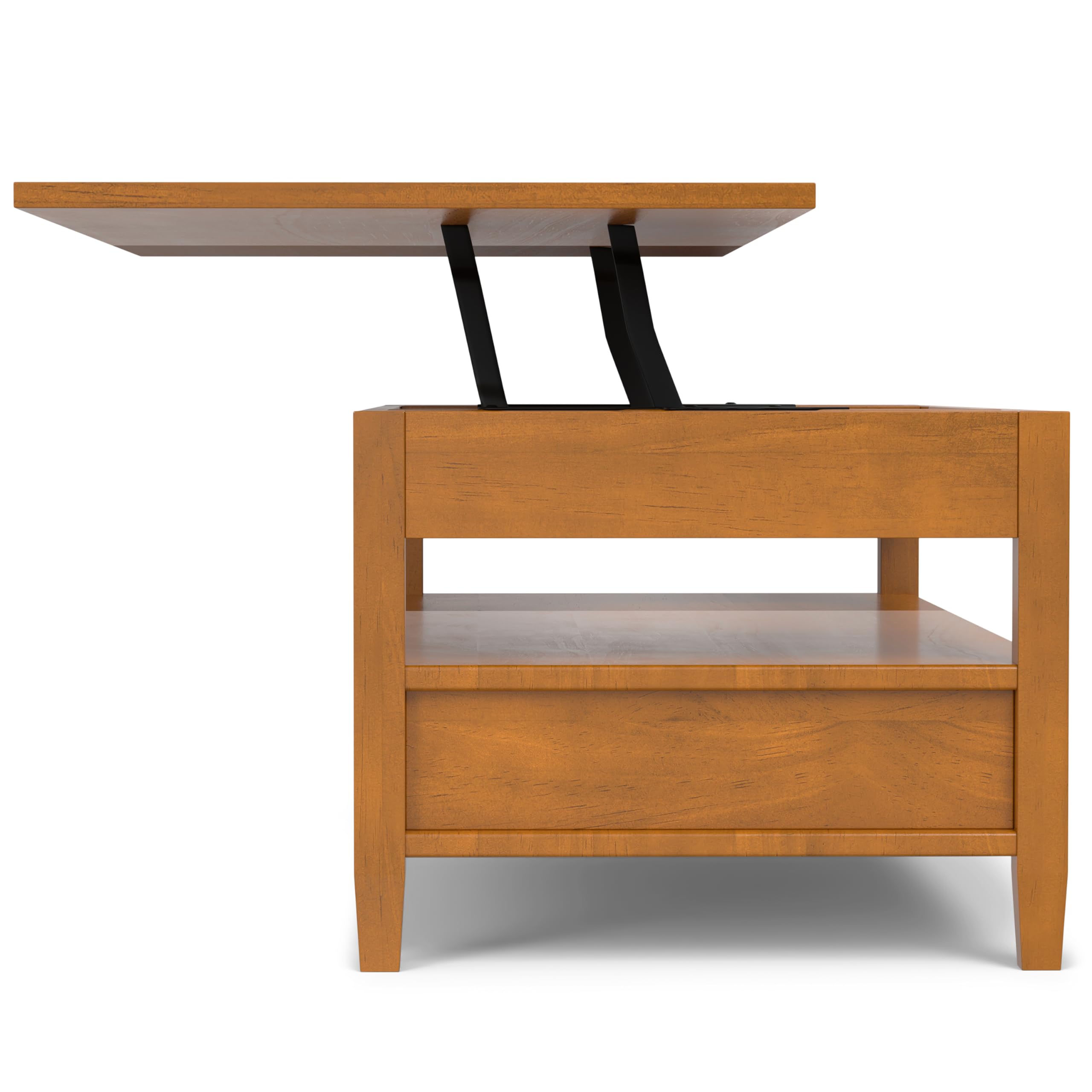 SIMPLIHOME Warm Shaker Coffee Table - 48 inch Wide Solid Wood Coffee Table in Black, Transitional Living Room Table with 2 Drawers, Open Shelf, Shaker Fronts and Tapered Legs