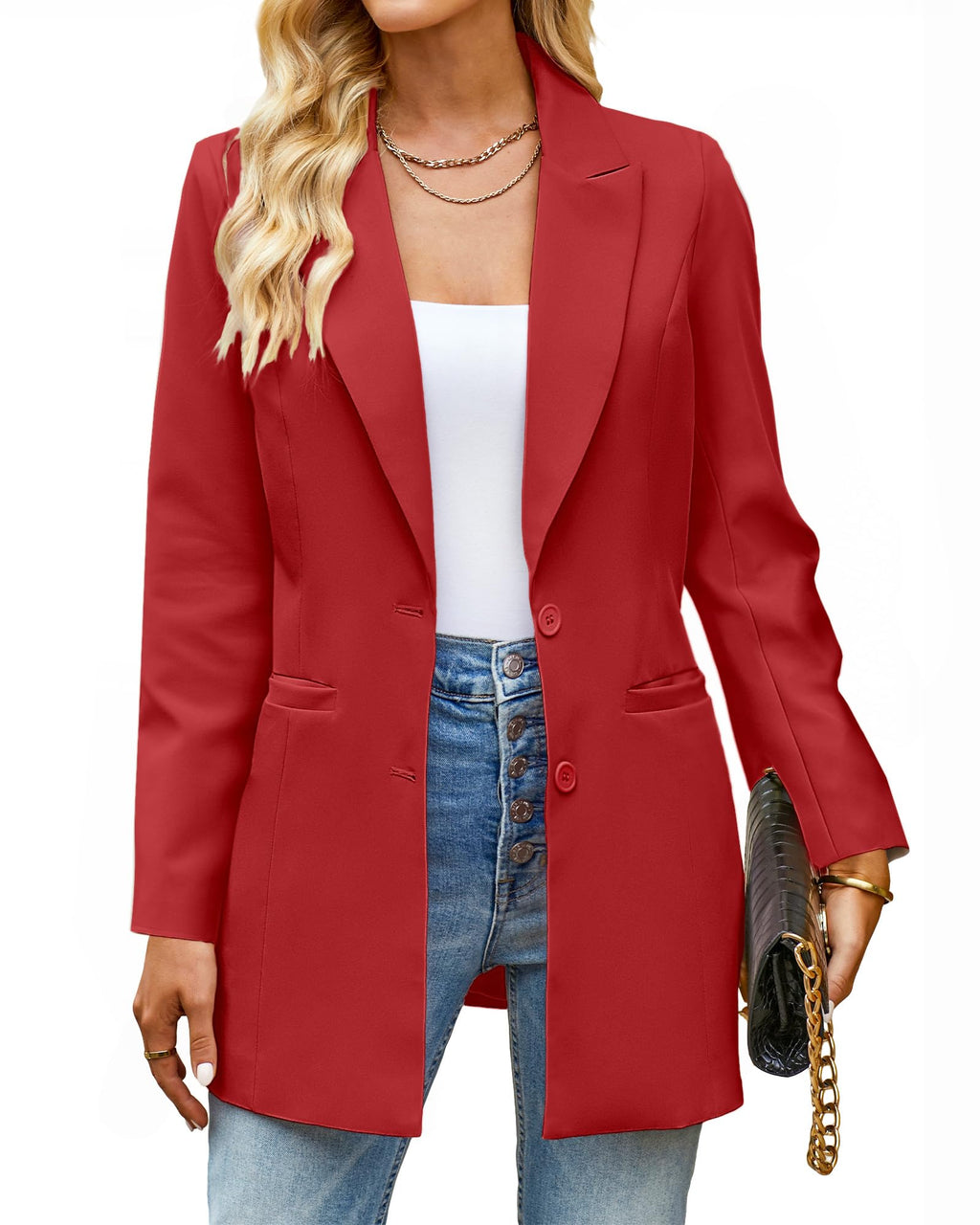 luvamia Blazers for Women Business Casual Long Blazer Jackets Dressy Work Professional Office Outfits Lapel Pockets