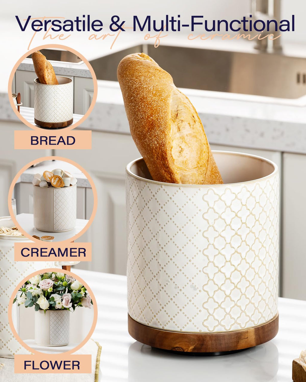getstar Extra Large Rotating Utensil Holder for Kitchen Counter, 7.2" Ceramic Utensils Crocks Set for Countertop Large & Small Utensil Organizer for Spatula Farmhouse Kitchen Decor