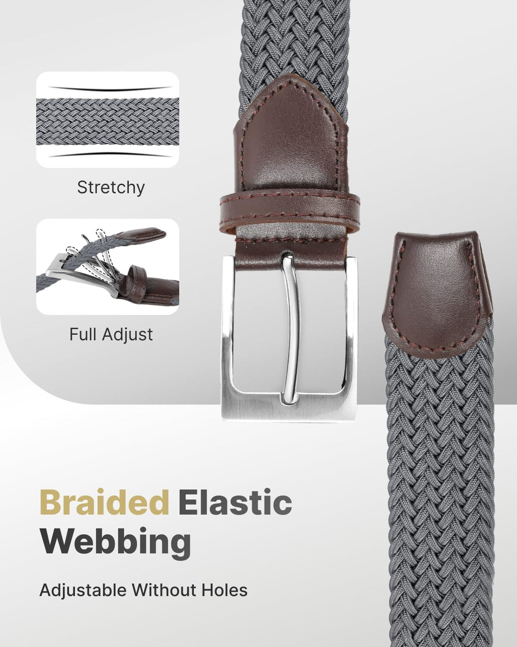 FAIRWIN Men's Golf Belt, Stretch Braided Elastic Woven Casual Jeans Belts 1 3/8" Nylon Web Work Belts for Men
