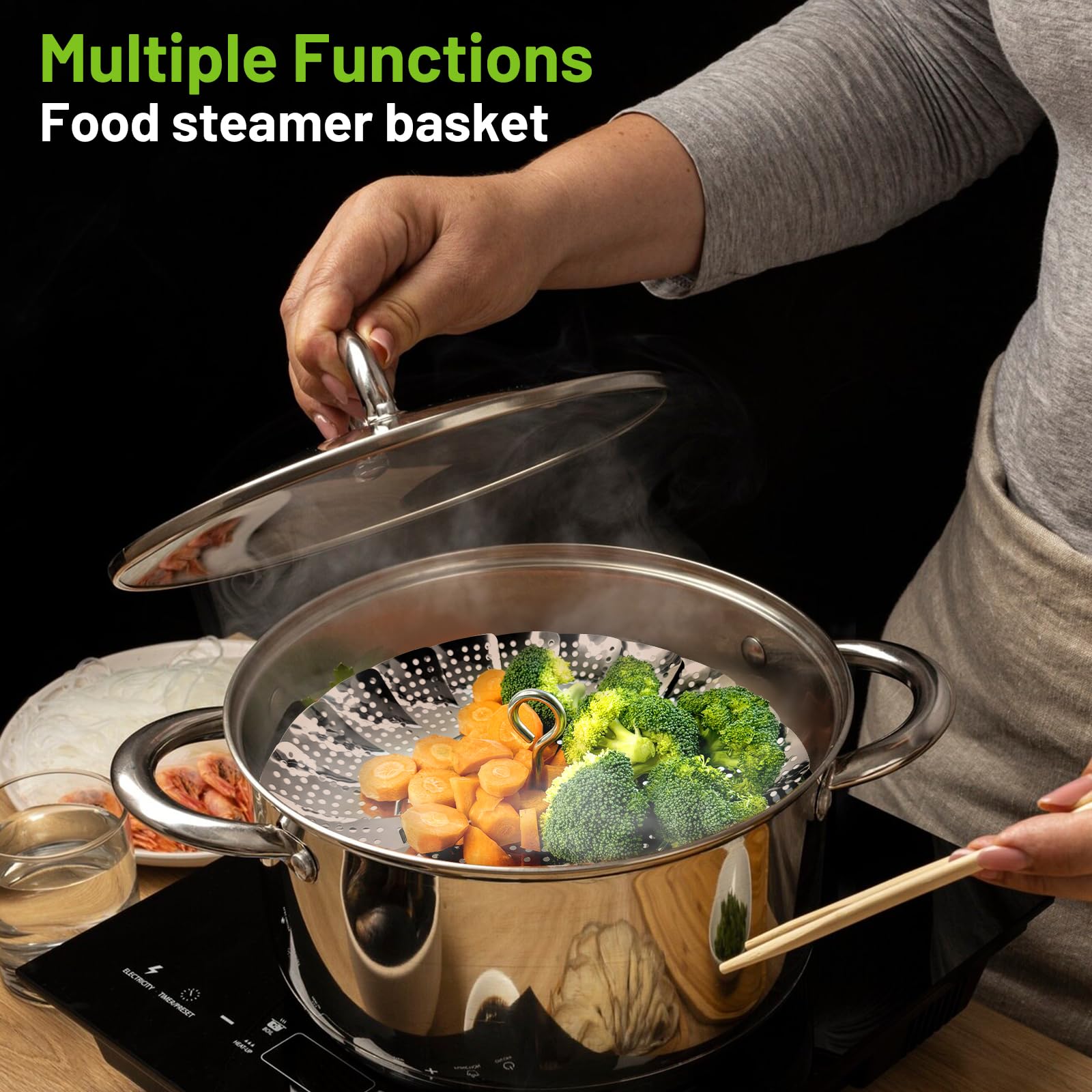 Vegetable Steamer Basket, Premium Stainless Steel Veggie Steamer Basket - Folding Expandable Steamers to Fits Various Size Pot Small by SAYFINE (5.5" to 9.2")