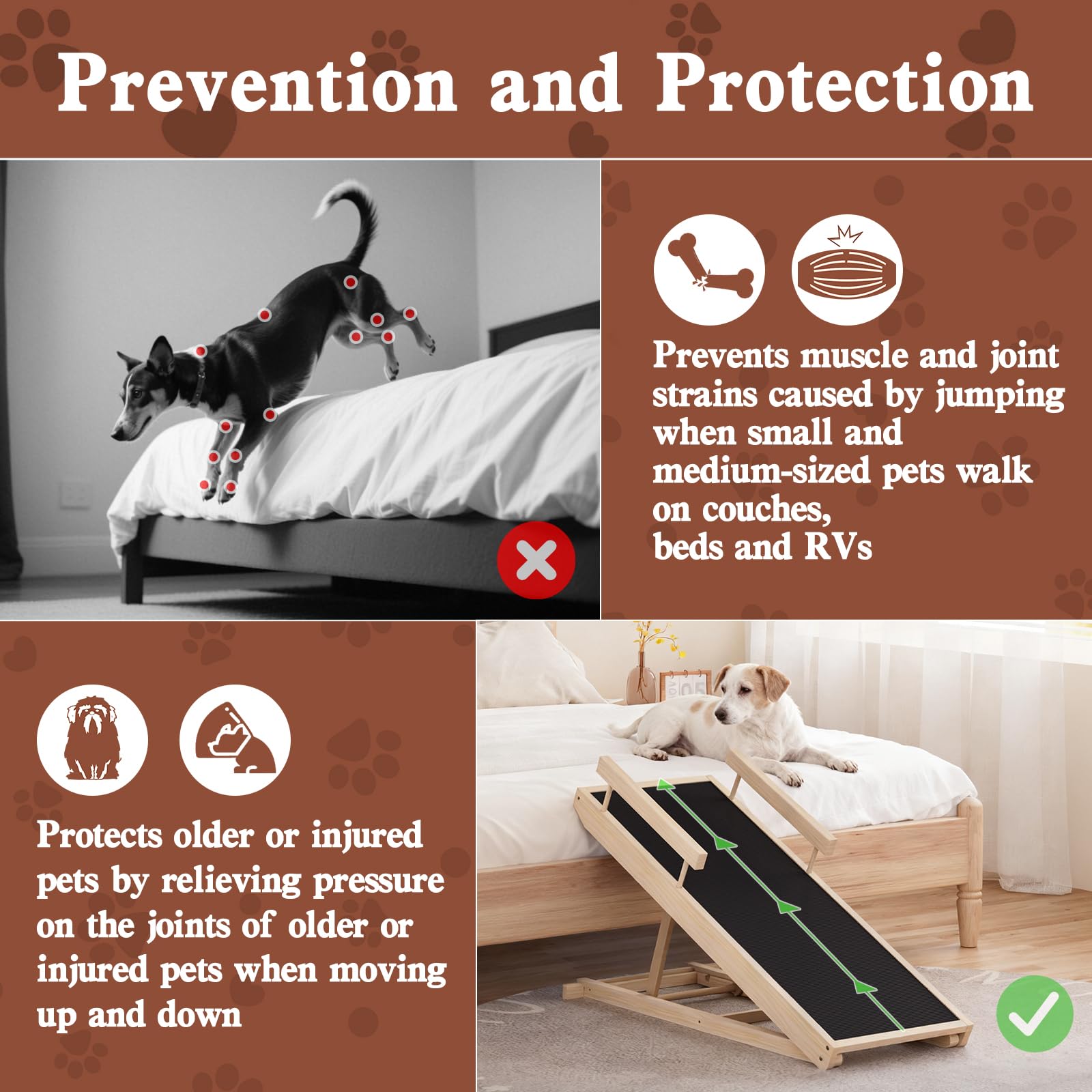 Dog Ramp for Couch, Wooden Pet Ramps 39.37" Long Adjustable 12"-20.47" Folding Puppy Ramps with Anti-Slip Rubber Mat, Dog Stairs for Small & Medium Older Dogs & Cats, up to 100lbs