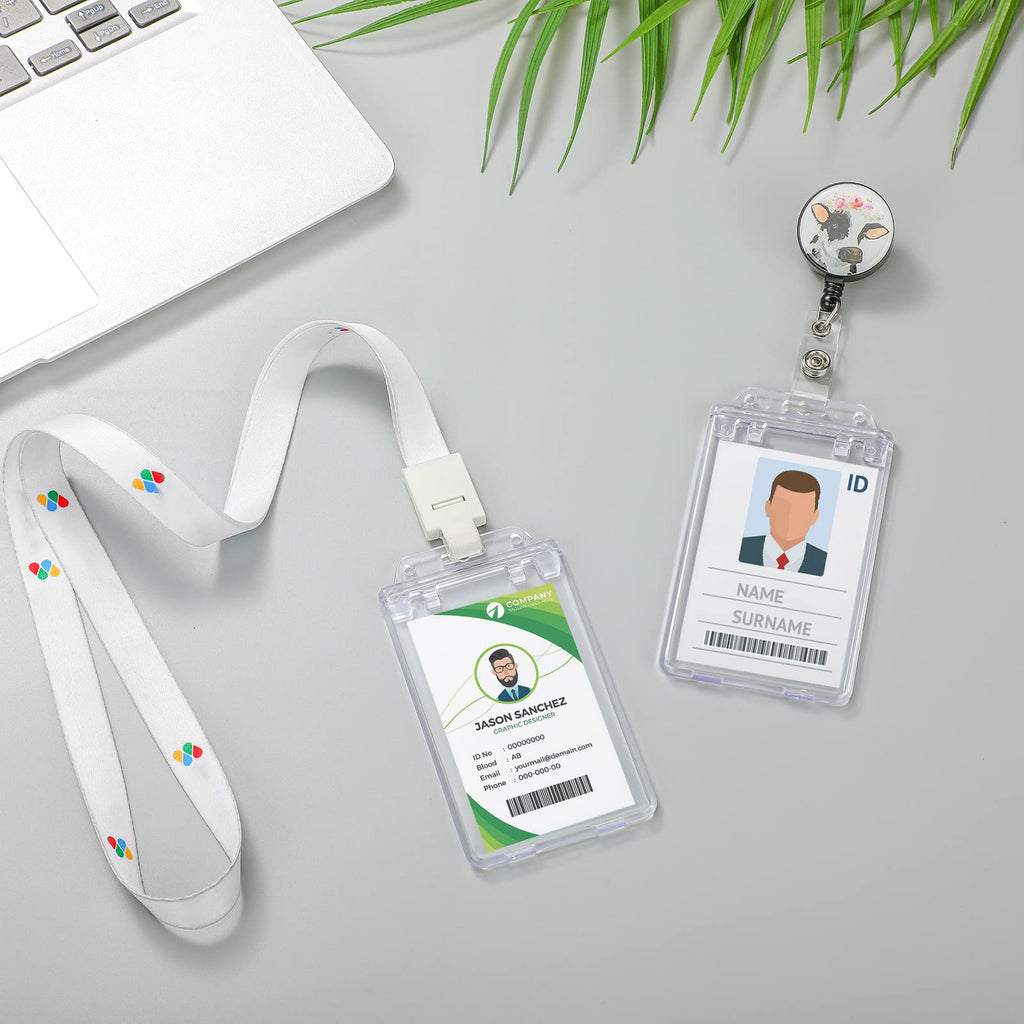 Tinlade 10 Pack Permanent Locking Hard Plastic Badge Holder Vertical Clear ID Badge Holder Heavy Duty Protector Case for Office School Card Travel 2.4 x 4.2 inches