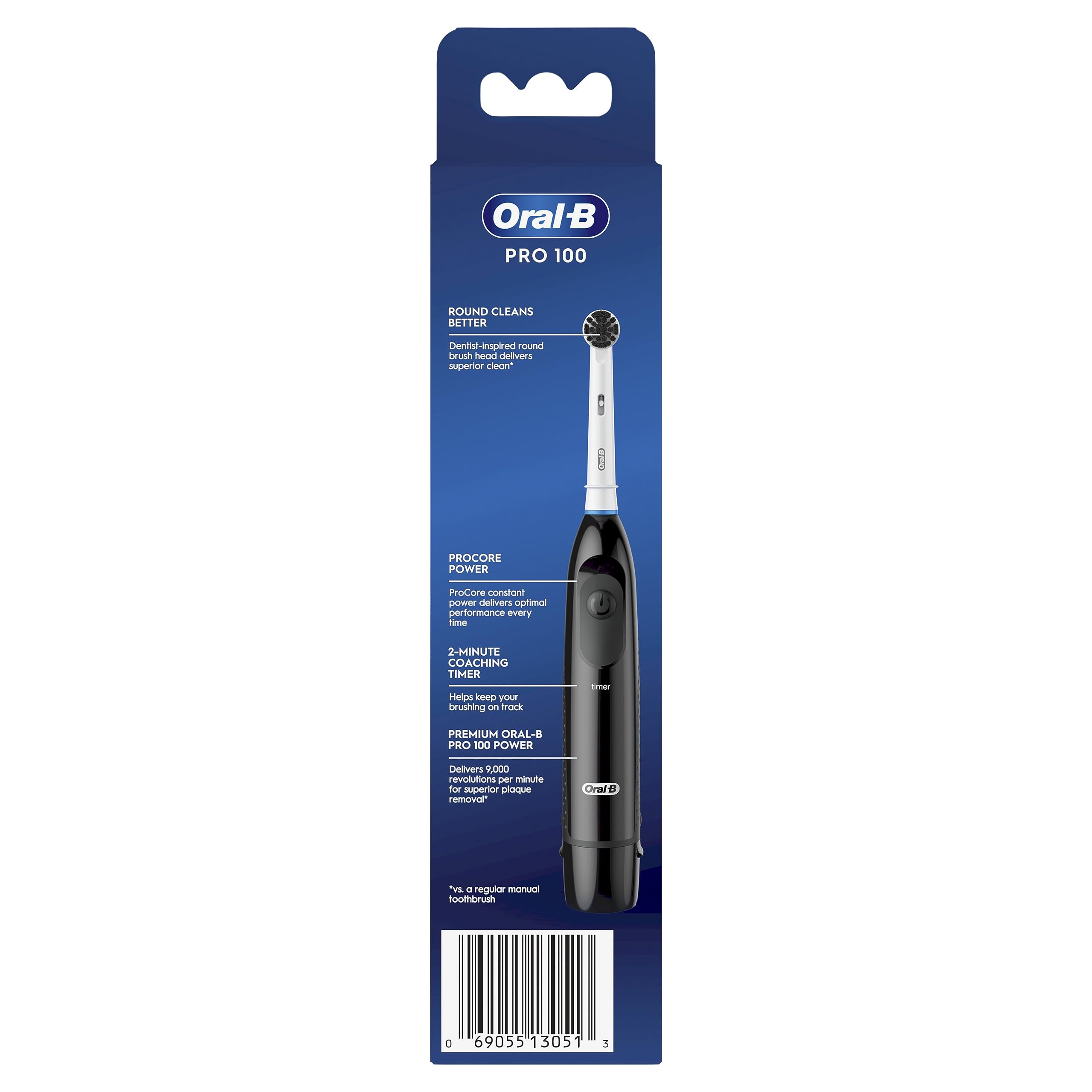 Oral-B Pro 100 Charcoal, Battery Powered Electric Toothbrush, Black