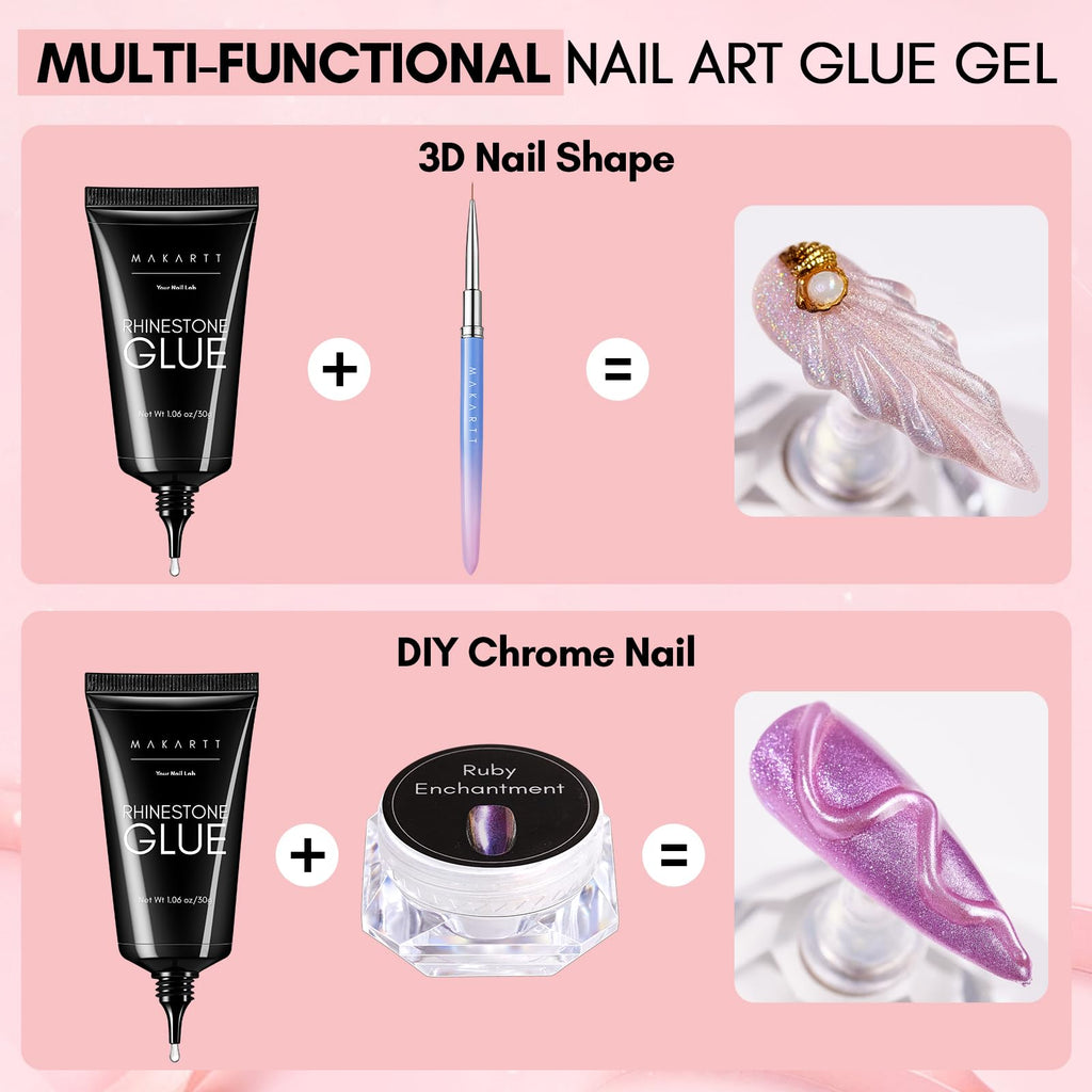 Makartt Rhinestone Glue for Nails: Super Strong Gel Nail Glue for Nail Charms Gems Decorations, 3D Gel Nail Art Bling Jewel Diamonds for Salon & DIY Manicure, 30ML UV Lamp Cured Need Beauty Gifts
