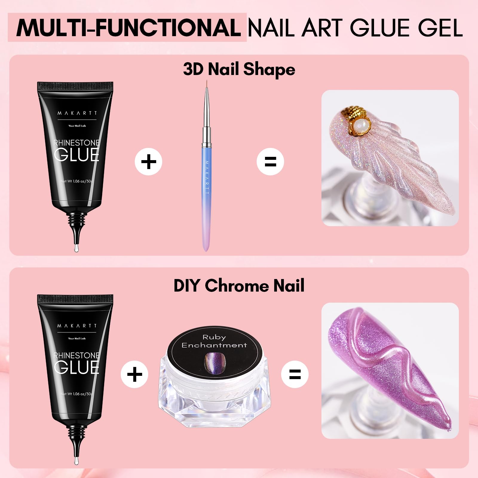 Makartt Rhinestone Glue for Nails: Super Strong Gel Nail Glue for Nail Charms Gems Decorations, 3D Gel Nail Art Bling Jewel Diamonds for Salon & DIY Manicure, 30ML UV Lamp Cured Need Beauty Gifts