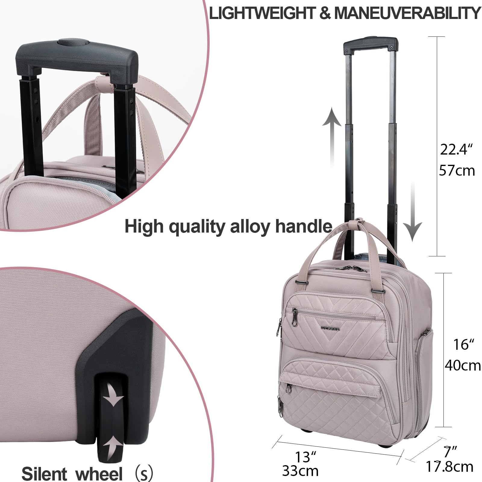 KROSER Carry On Underseat Multi-functional, 16-inch Underseater Lightweight Overnight Suitcase for Women, Army Green