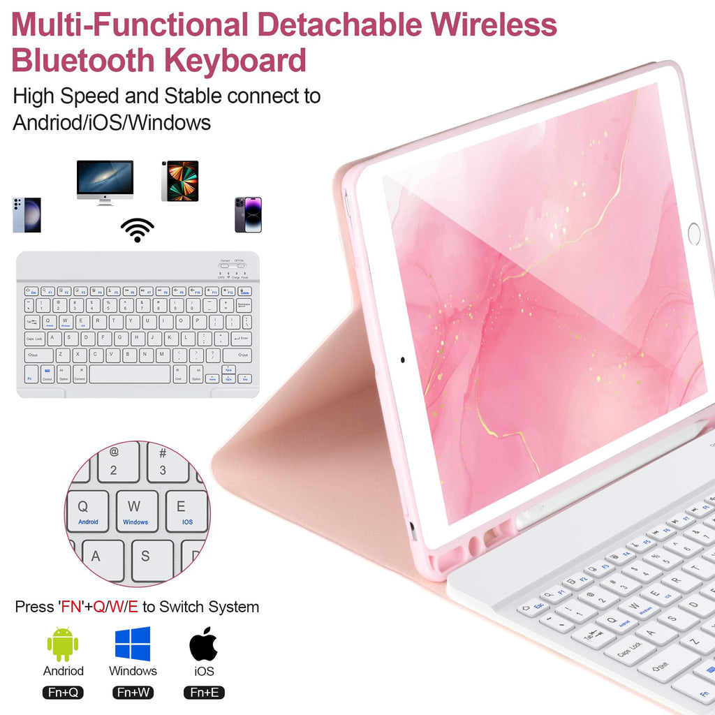 AHYWTAN Keyboard Case for iPad 9/8/7th Gen 10.2, Bluetooth Keyboard with 7 Color Backlit, iPad 10.2 inch Case with Keyboard, Pencil Holder, Black-L