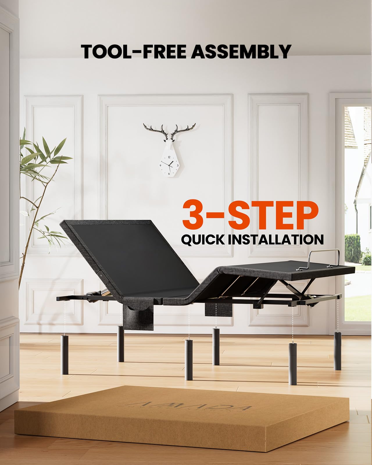 AMADA HOMEFURNISHING Adjustable Bed Frame with Massage, App-Controlled Twin XL Adjustable Bed Base with 4 USB Ports & Under-Bed LED Light, Wireless Electric Bed Frame, 4 Height Options, TXL2