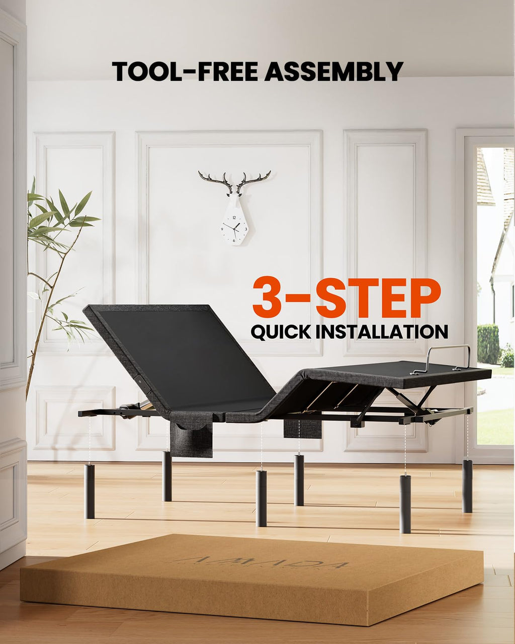 AMADA HOMEFURNISHING Adjustable Bed Frame with Massage, App-Controlled Twin XL Adjustable Bed Base with 4 USB Ports & Under-Bed LED Light, Wireless Electric Bed Frame, 4 Height Options, TXL2