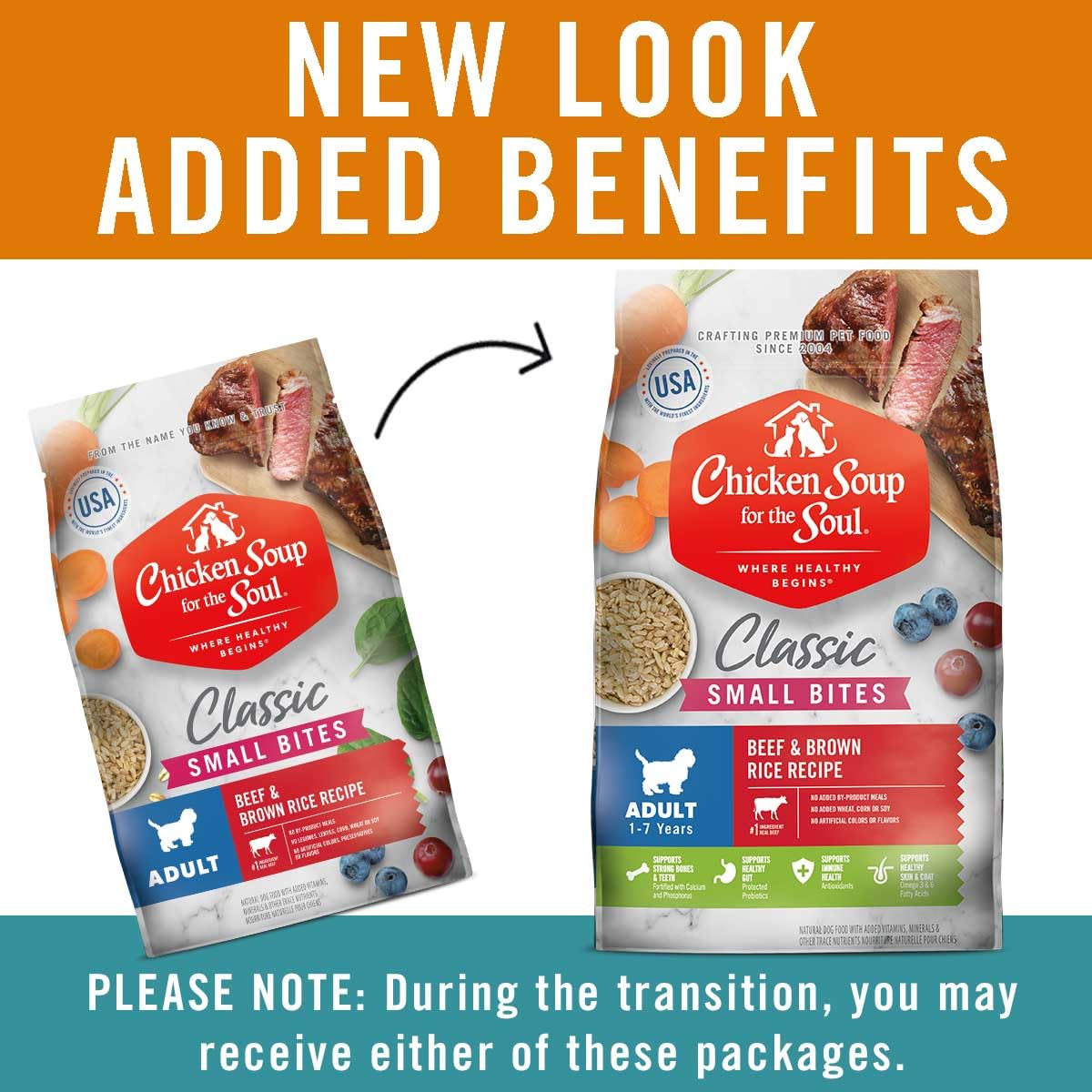 Chicken Soup for The Soul All Natural Premium Small Bites Adult Dry Dog Food, Real Meat First Ingredient, No by-Products, Supports Gut & Immune Health, Beef & Brown Rice, 13.5lb