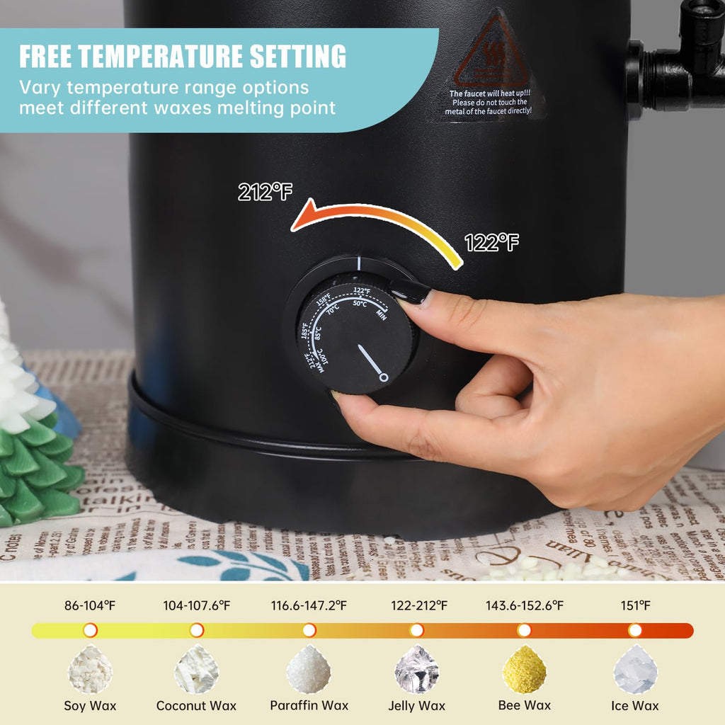TOAUTO Wax Melter for Candle Making Large Wax Melting Furnace with Quick Pour Spout & Temp Control,10Lbs Capacity for Candle Business Fast Easy Clean（Stirring Spoon+ Cotton Wick）